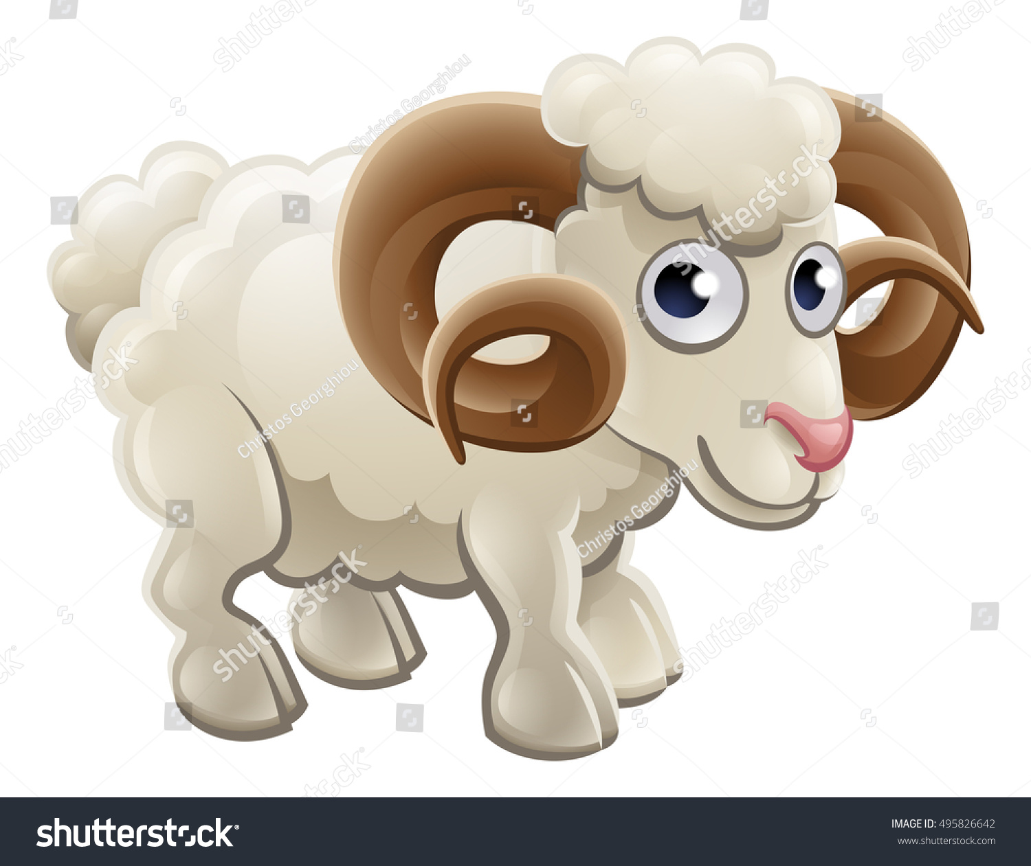 A Cartoon Cute Ram Farm Animal Character Stock Vector 495826642