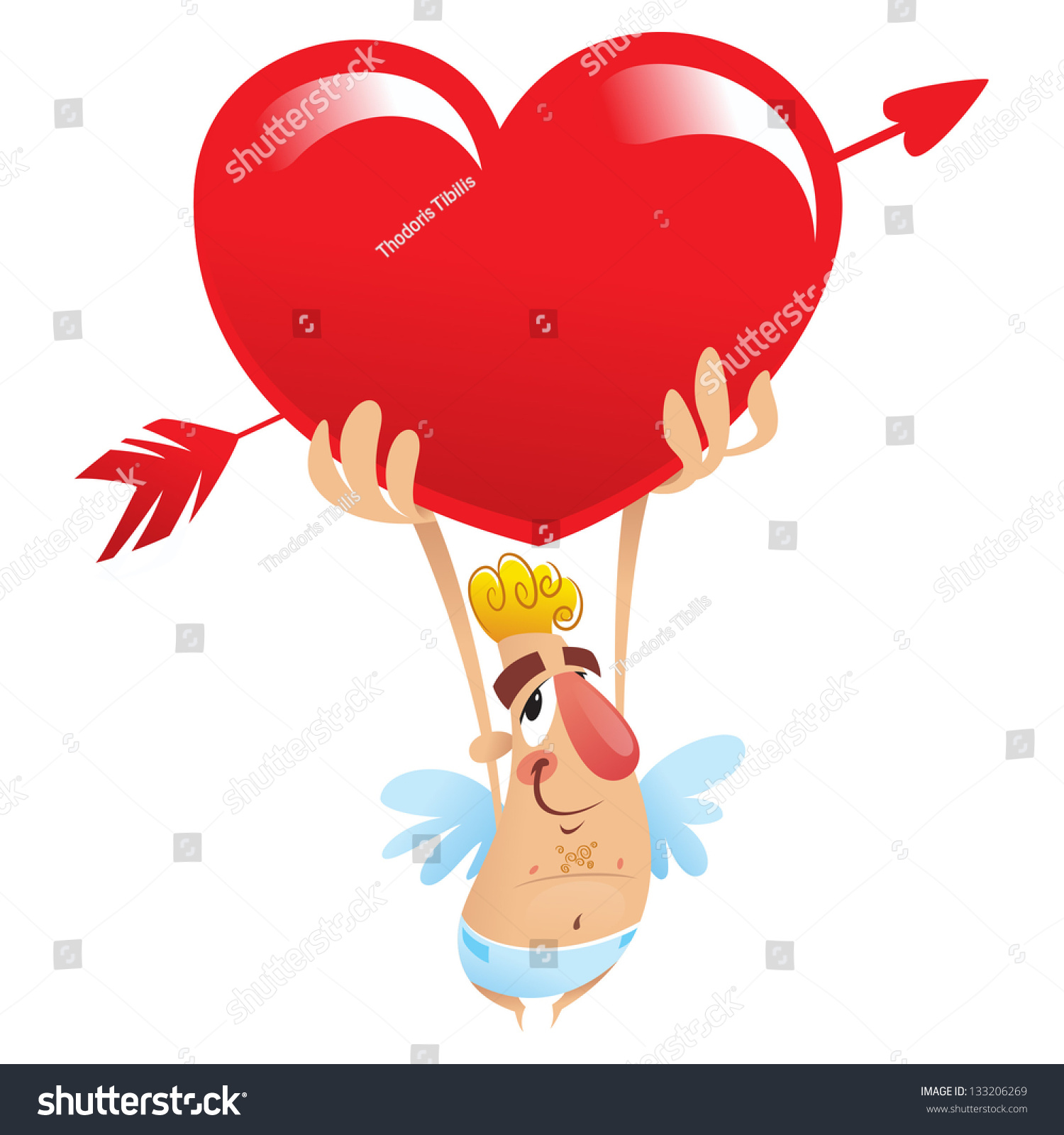 Cartoon Funny Cupid Holding Huge Heart Stock Vector 133206269 Shutterstock 9132