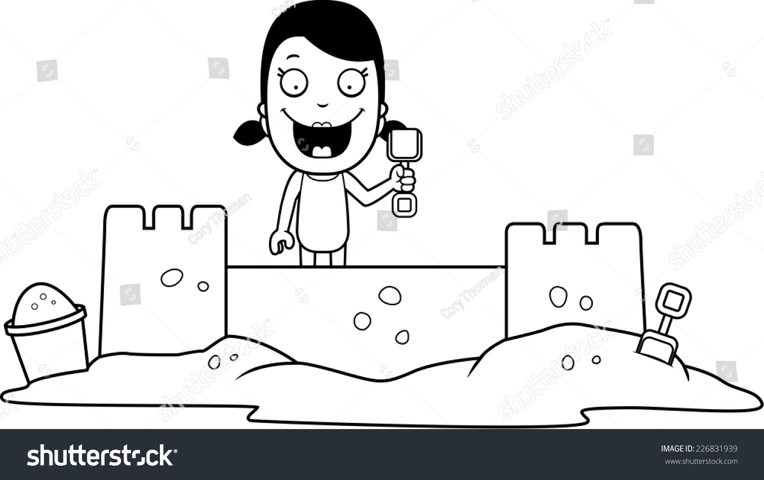 Cartoon Illustration Girl Building Sandcastle Stock Vector Royalty