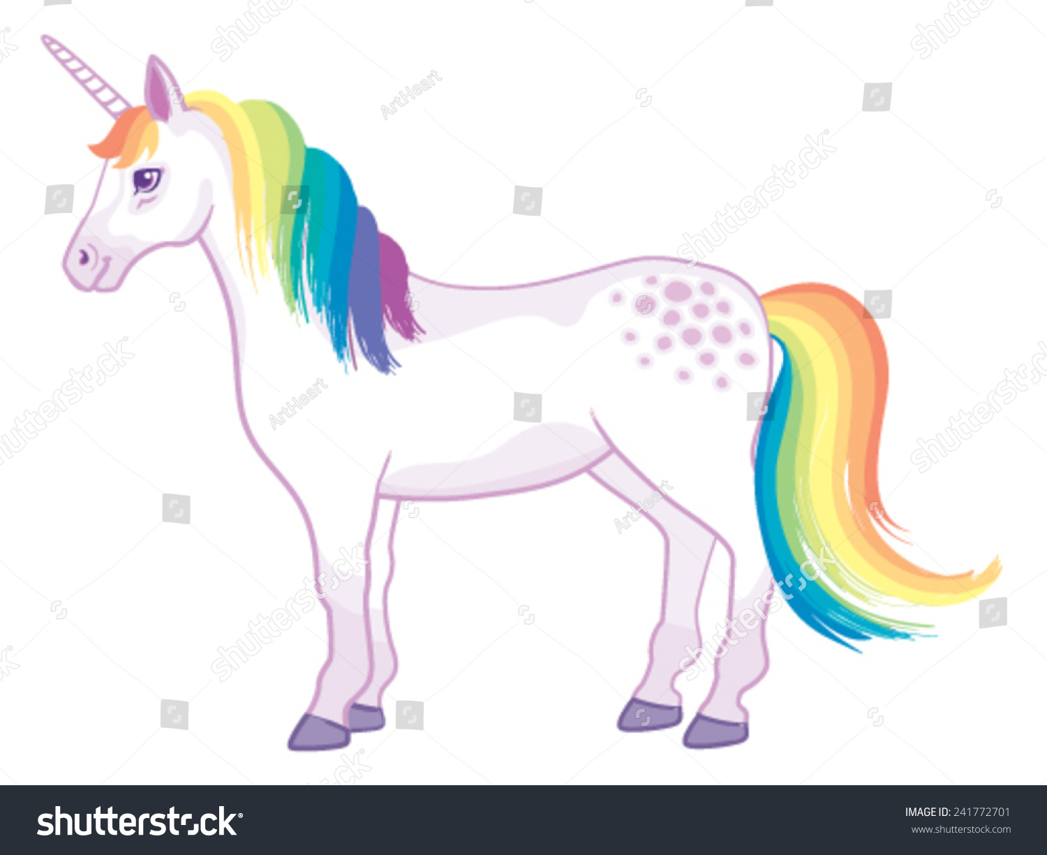 Cartoon Unicorn Rainbow Mane Tail Standing Stock Vector 241772701 - Shutterstock
