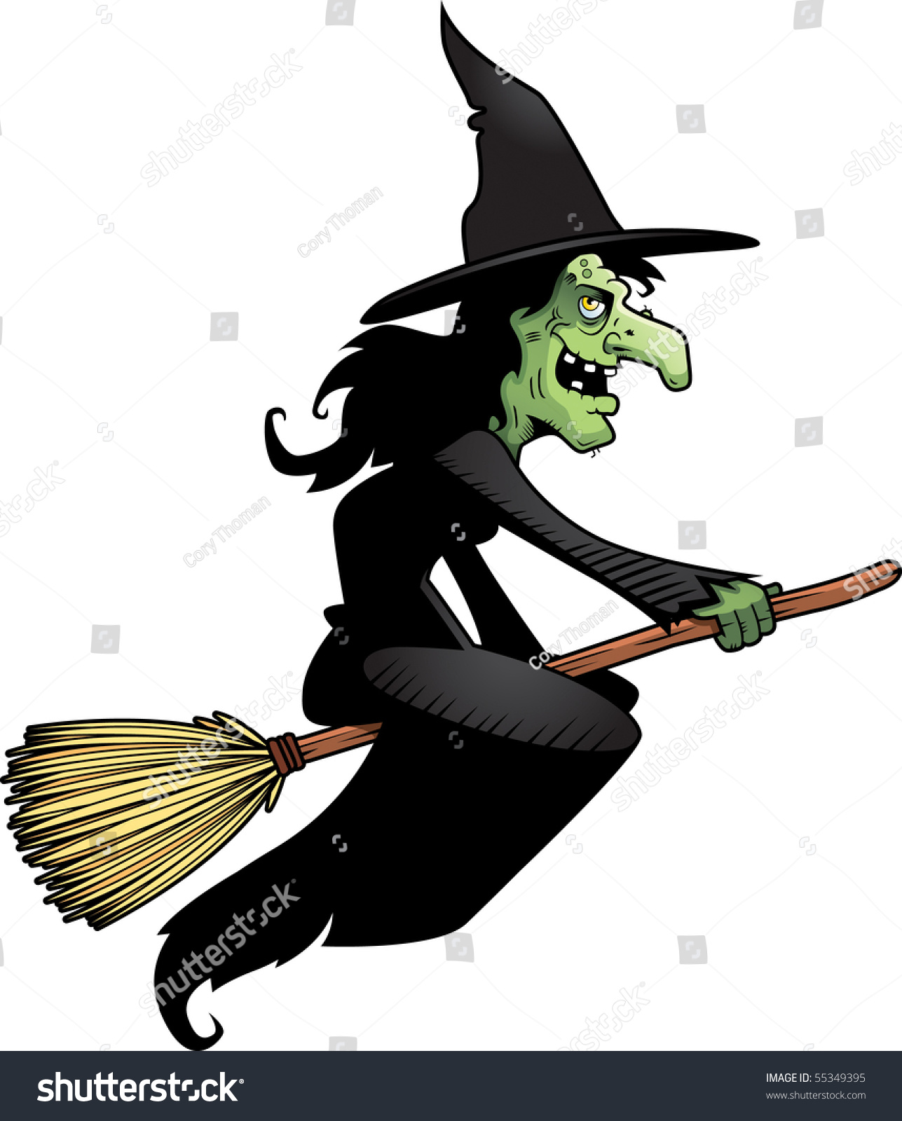 Cartoon Witch Flying On Broomstick Stock Vector 55349395 ...