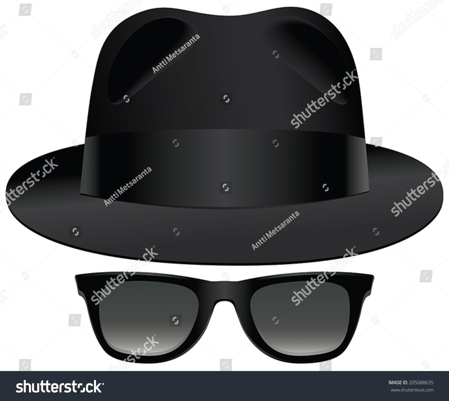 Classic Set Black Fedora Sunglasses Stock Vector 205088635 Shutterstock