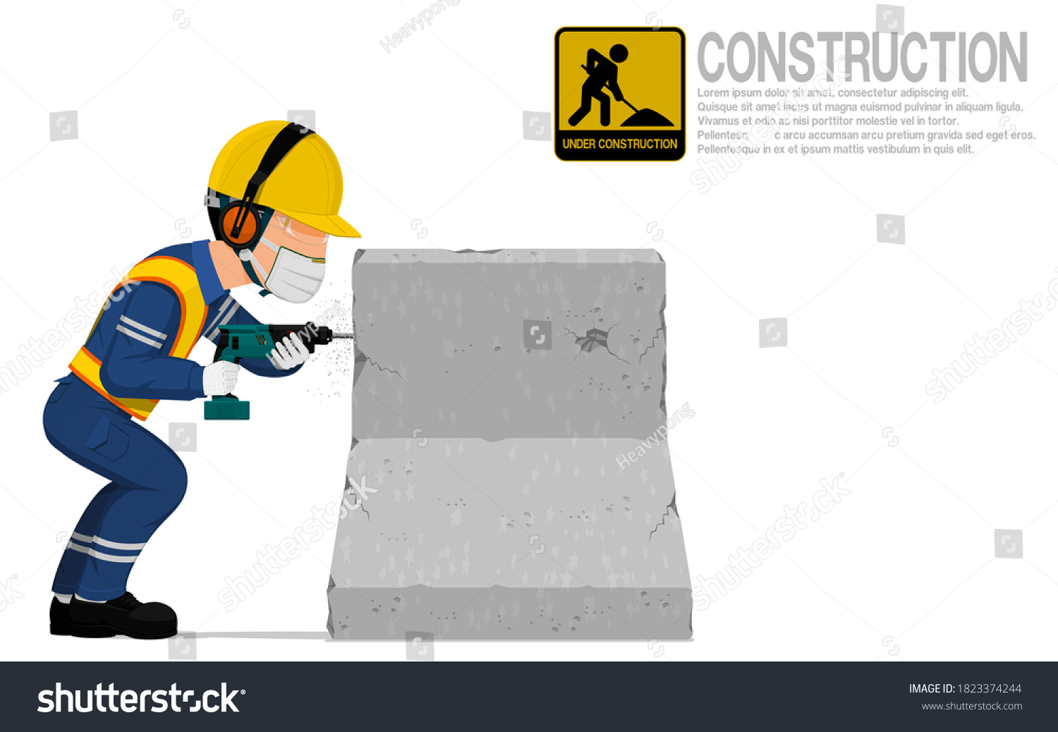 Construction Worker Using Drilling Machine Drilling Stock Vector