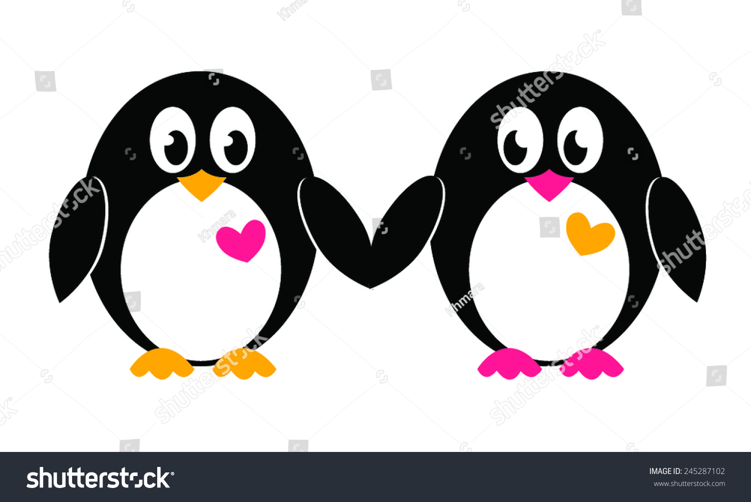 A Couple Of Cartoon Penguins Holding Hands Stock Vector Illustration