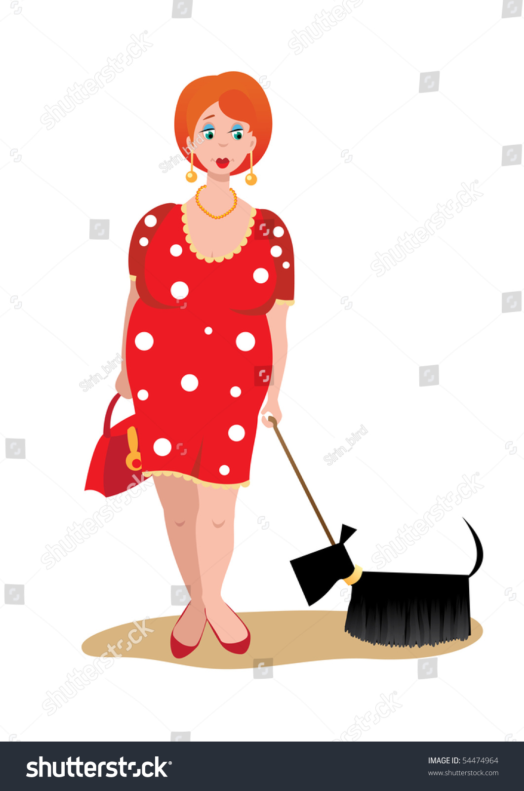 A Fat Woman With A Dog On A White Background Stock Vector Illustration