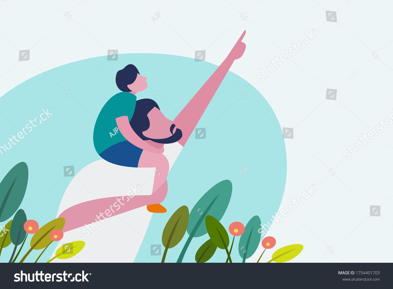 Father Carries His Son On Shoulder Stock Vector Royalty Free