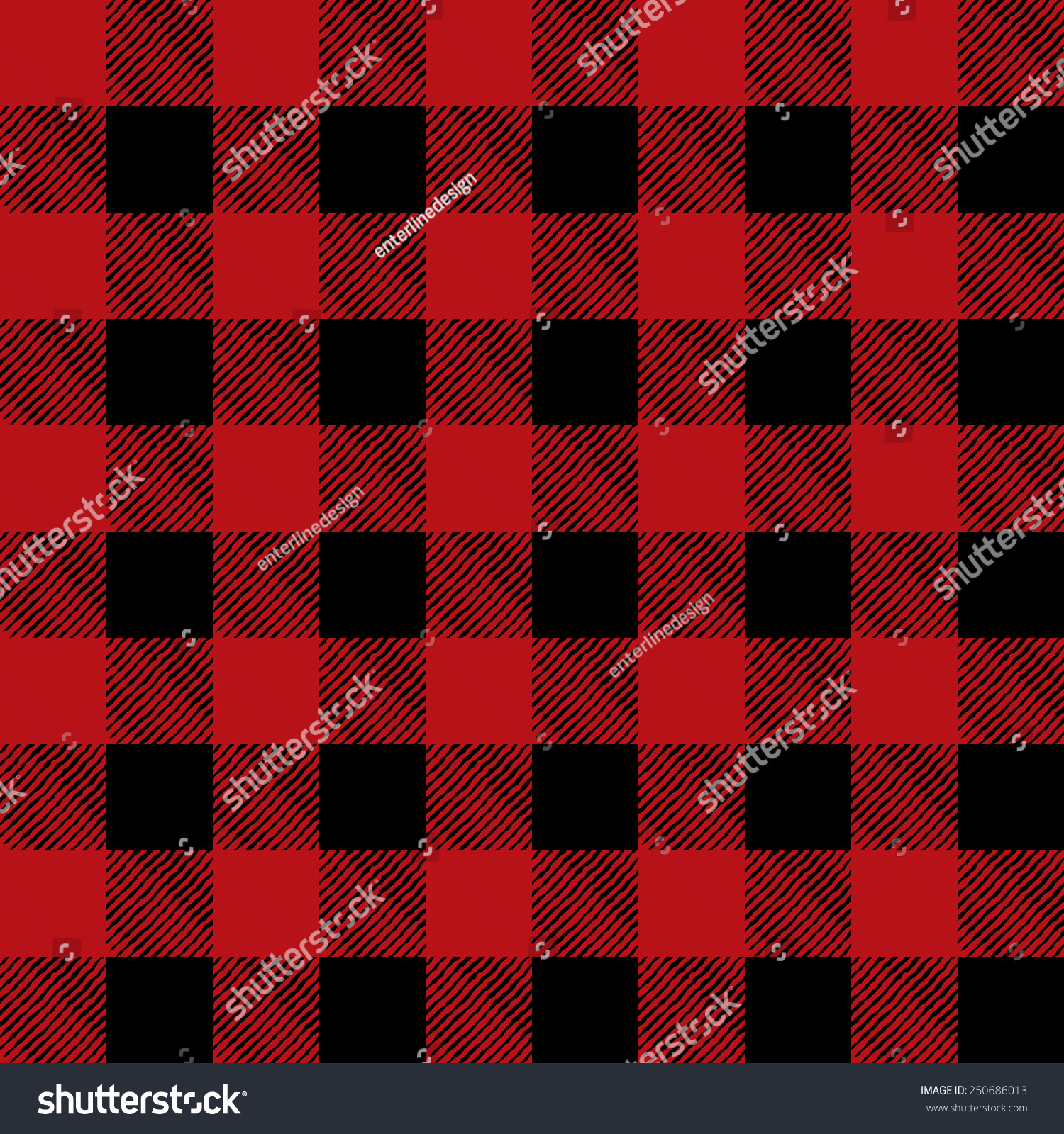 A Flannel Pattern Illustration In Red In Black. Pattern Can Be Tiled