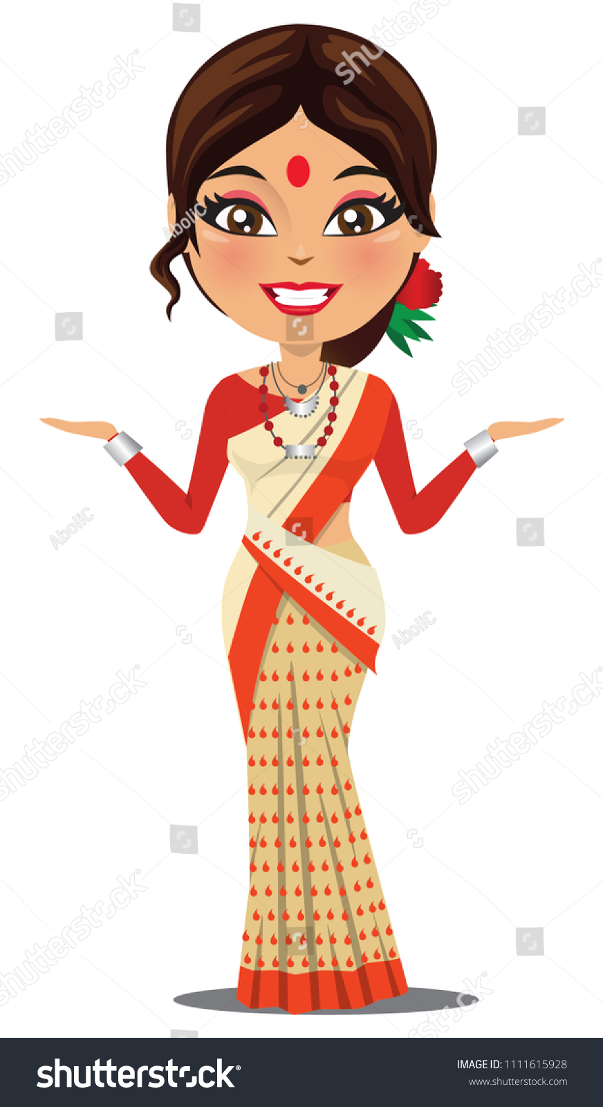 Happy Cute Indian Woman Wearing Traditional Stock Vector Royalty Free