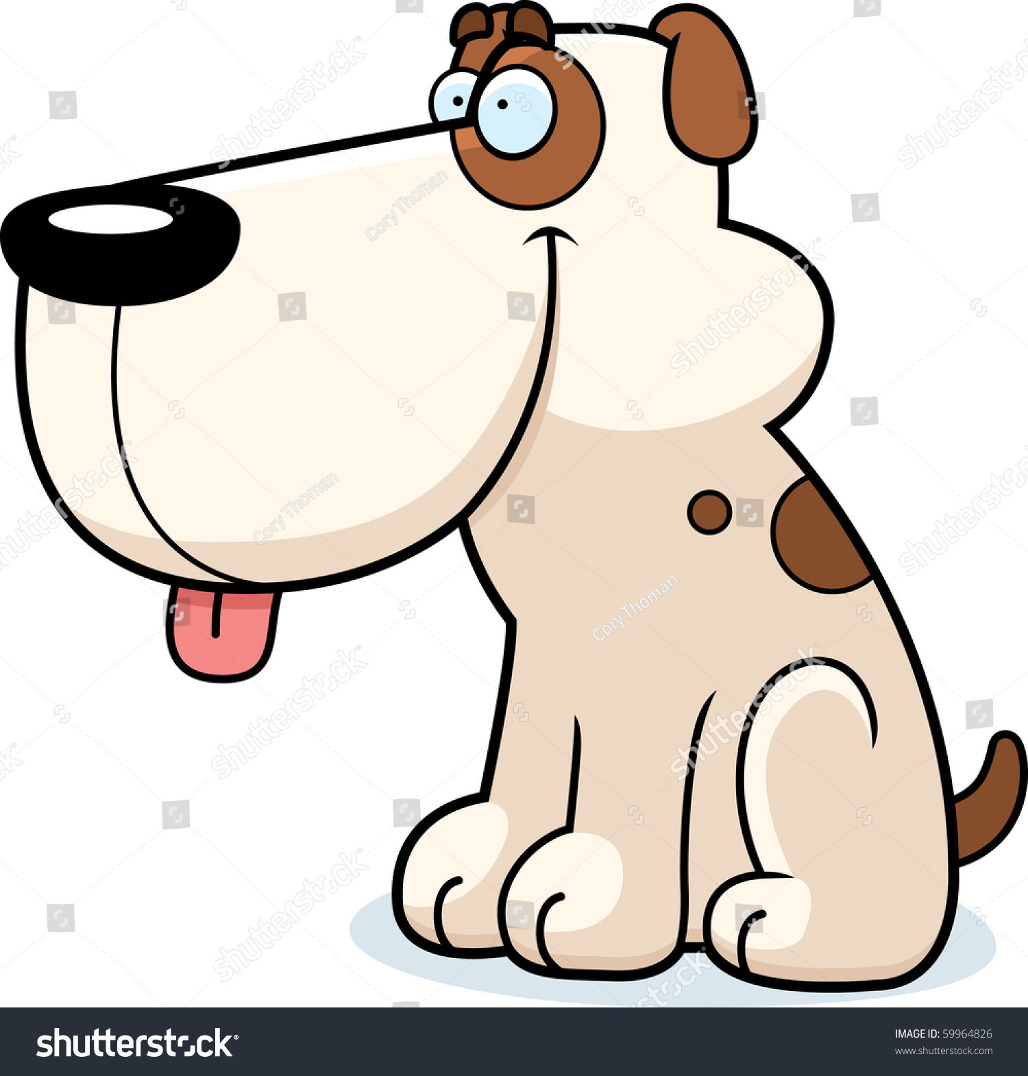 A Happy Cartoon Dog Sitting And Smiling. Stock Vector Illustration