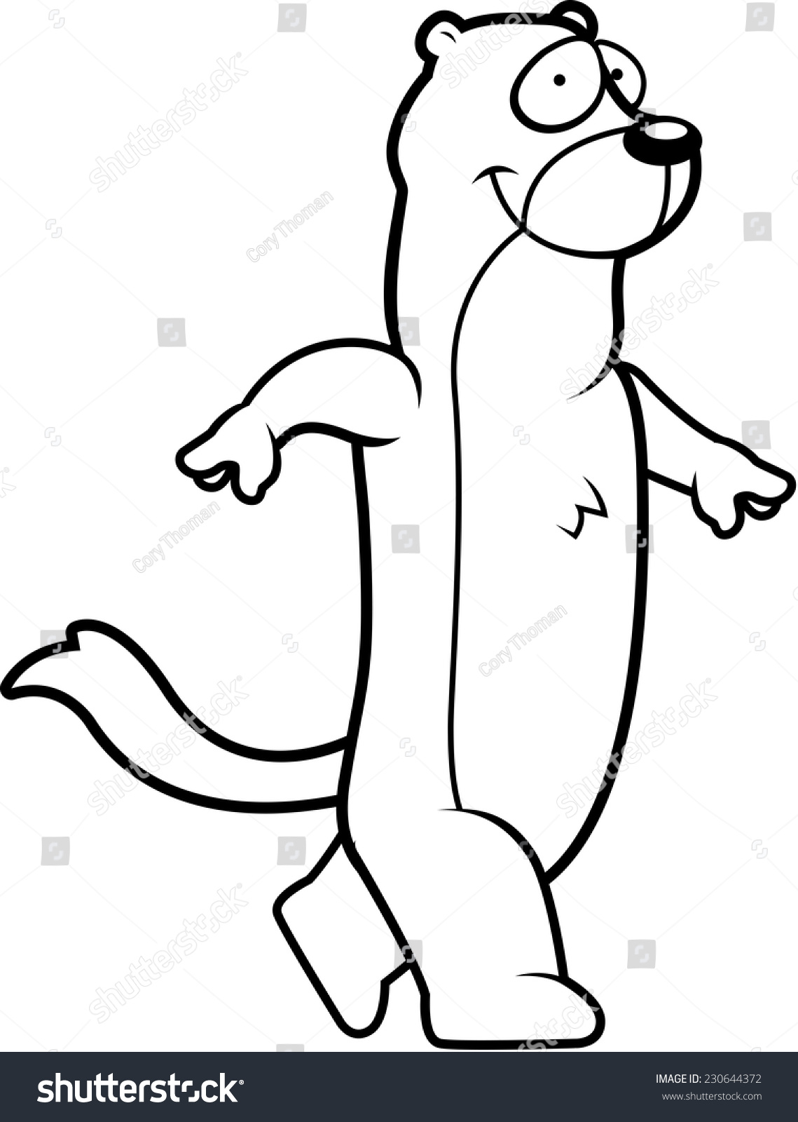 A Happy Cartoon Weasel Walking And Smiling. Stock Vector Illustration