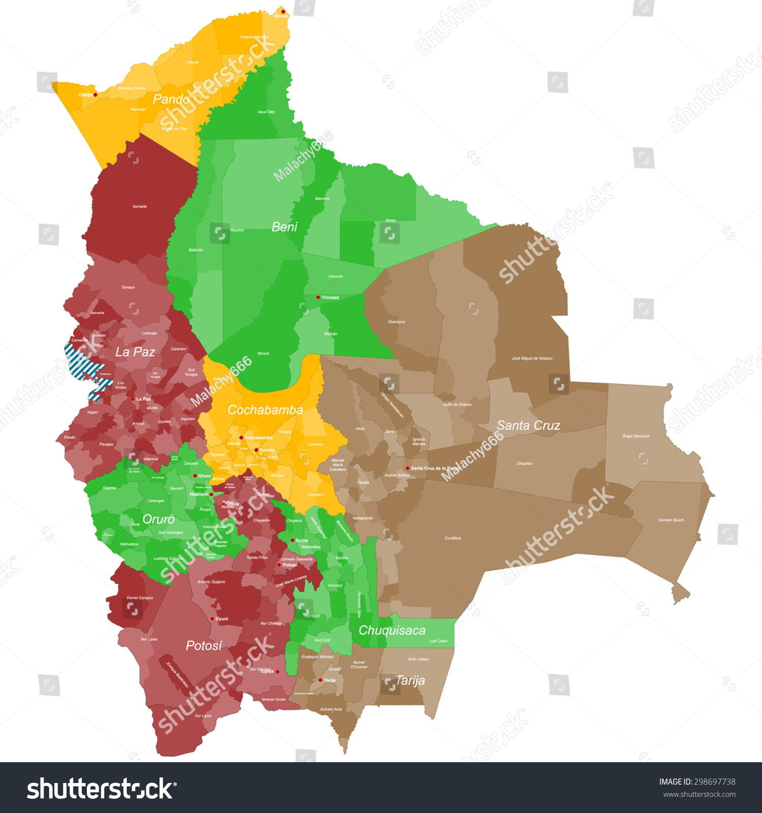 A Large And Detailed Map Of Bolivia With All Departments Provinces And