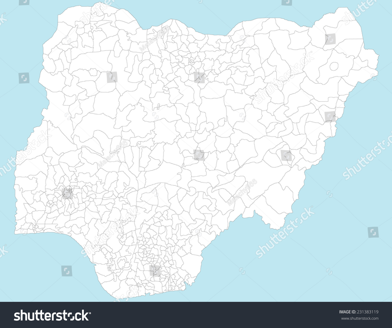 A Large And Detailed Map Of Nigeria With All Local Government Areas And Cities Stock Vector