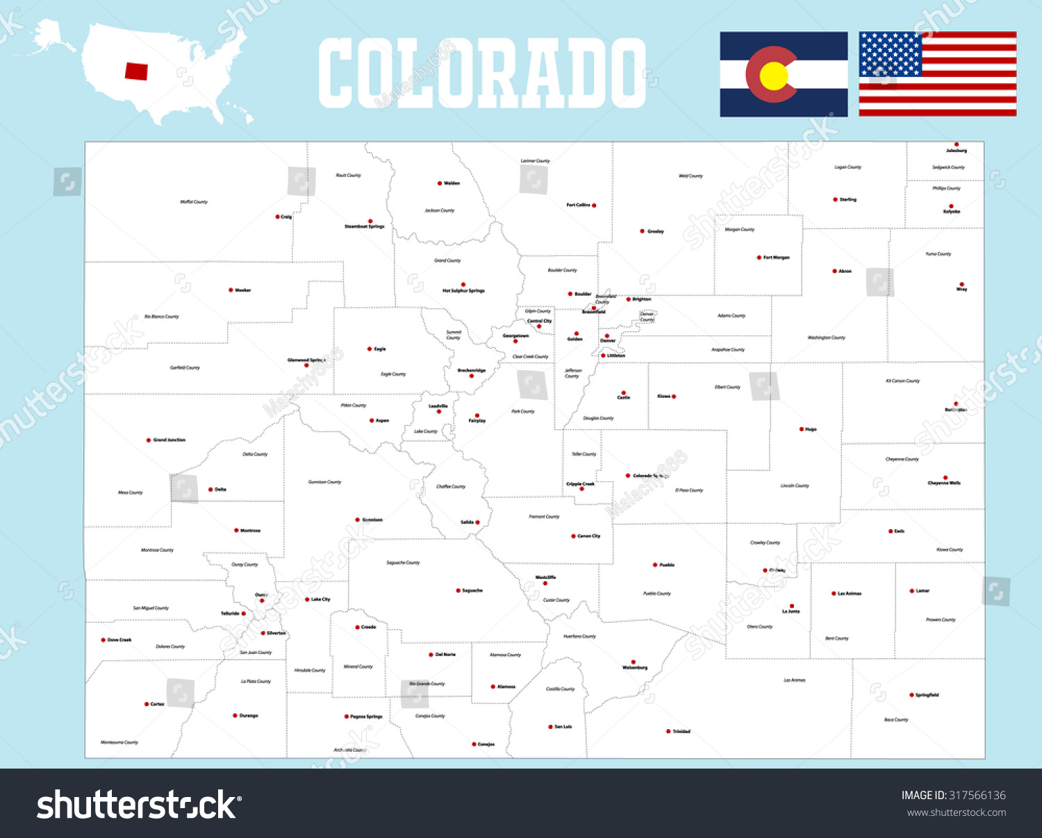 Large Detailed Map State Colorado All Stock Vector 317566136 - Shutterstock