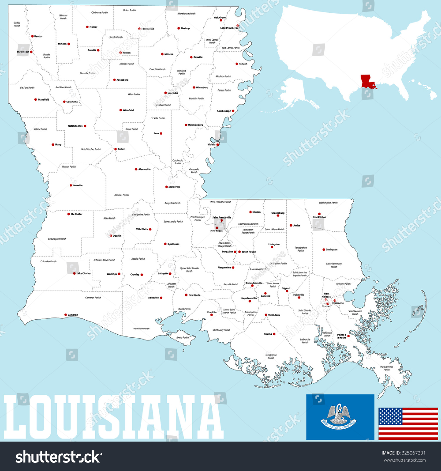 Large Detailed Map State Louisiana All Stock Vector 325067201 - Shutterstock