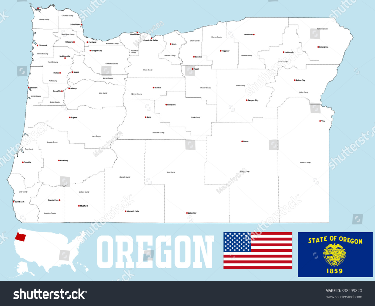 Large Detailed Map State Oregon All Stock Vector 338299820 - Shutterstock