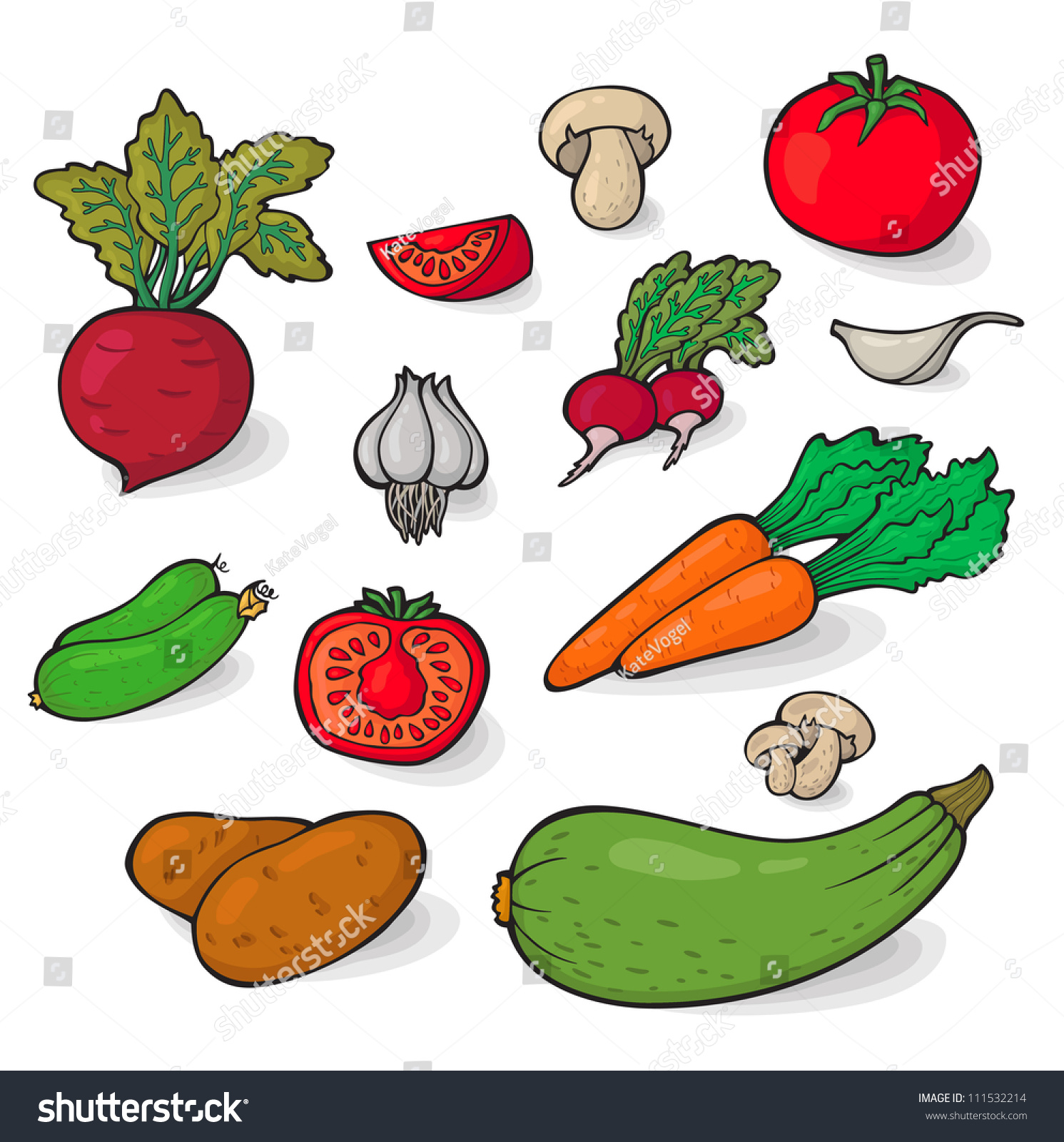 A Large Set Of Fresh Vegetables. Colorful Cartoon. Easily Editable