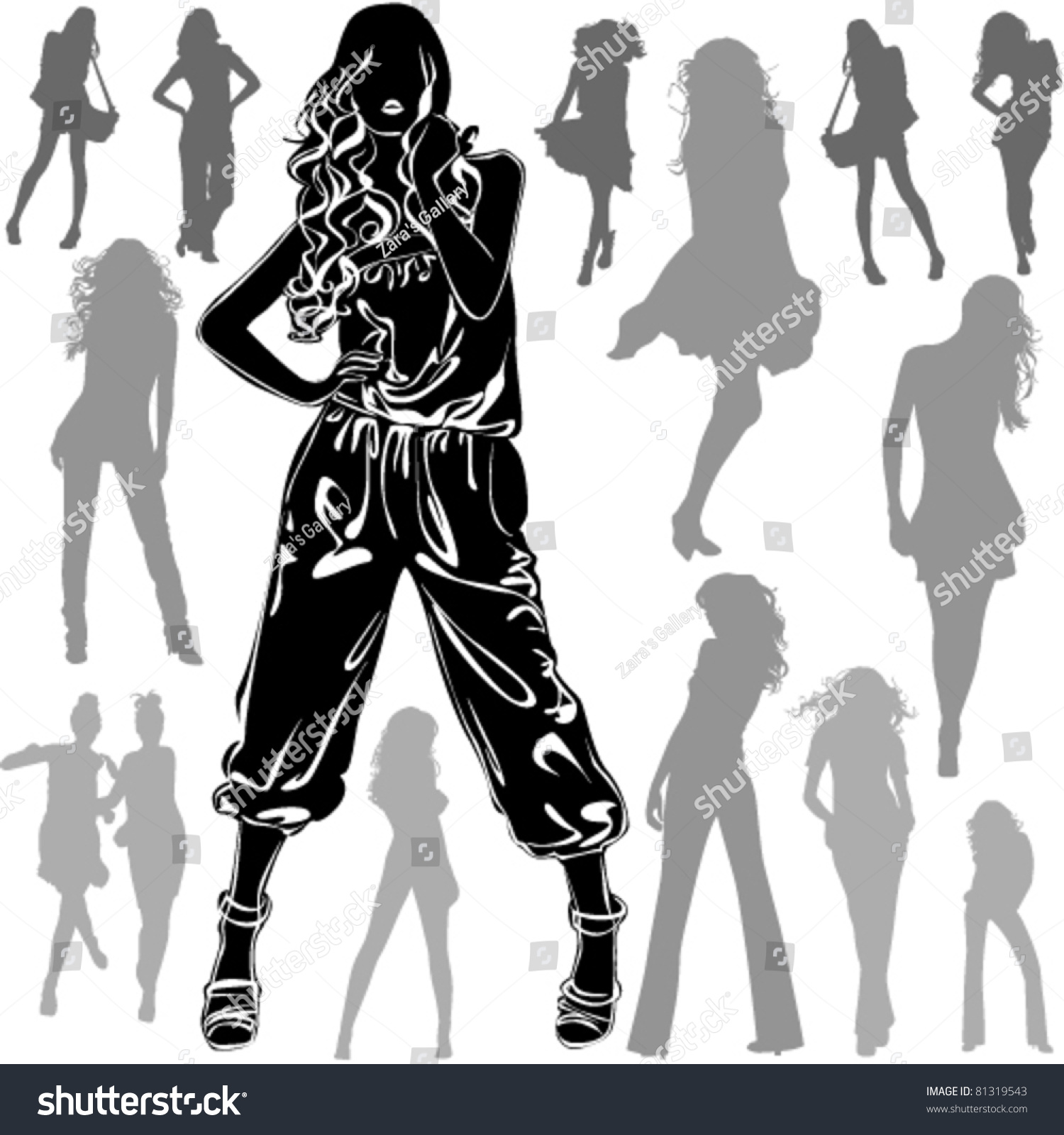 A Lot Of Vector Black Silhouettes Of Beautiful Women On White 