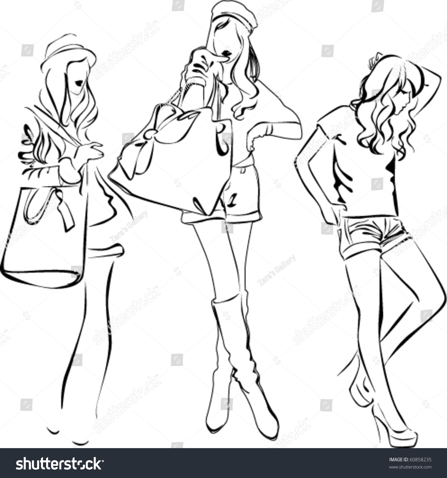 A Lot Of Vector Silhouettes Of Beautiful Women - 60858235 : Shutterstock