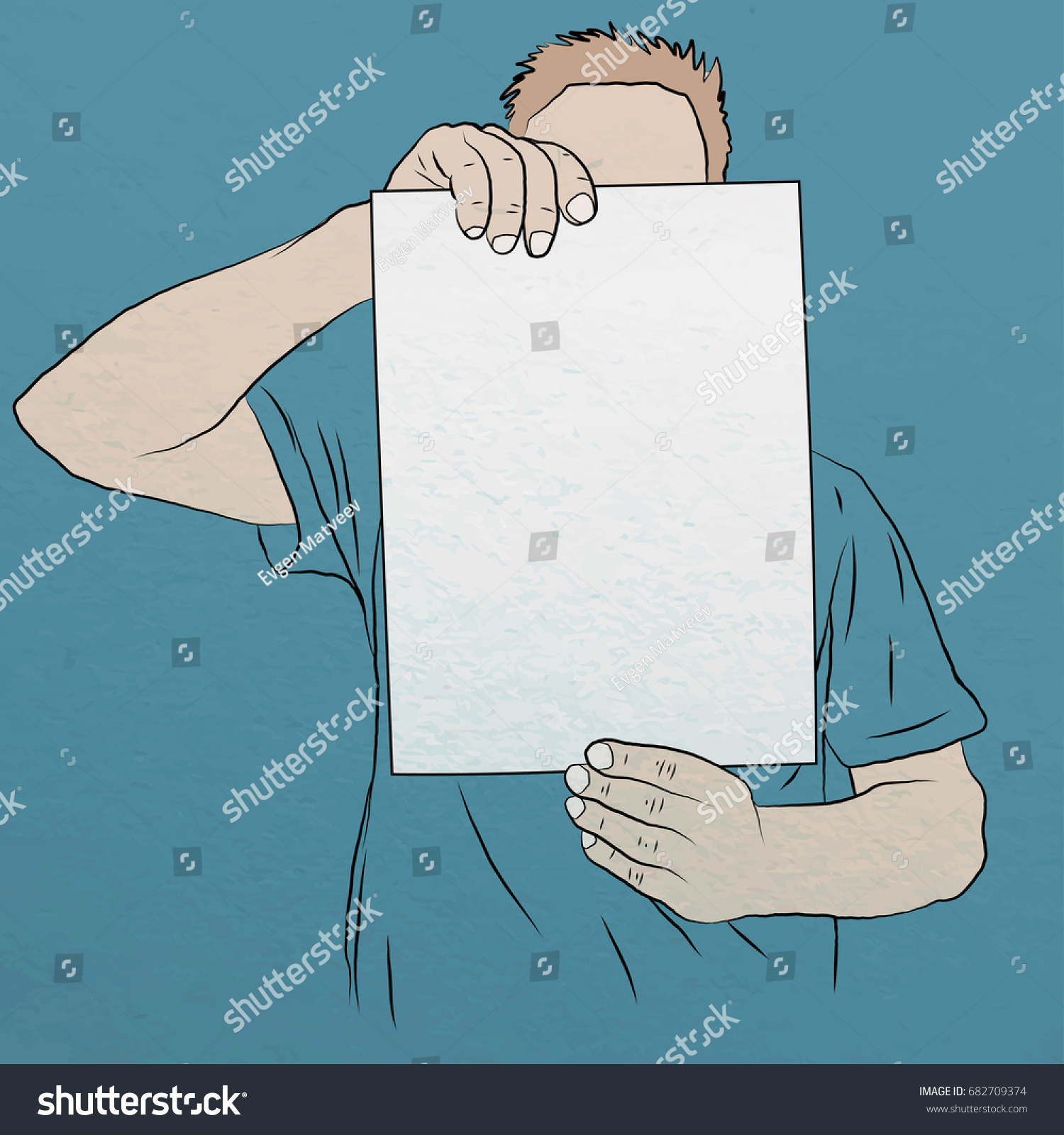 Man Holding Blank Piece Paper Vector Stock Vector Royalty Free