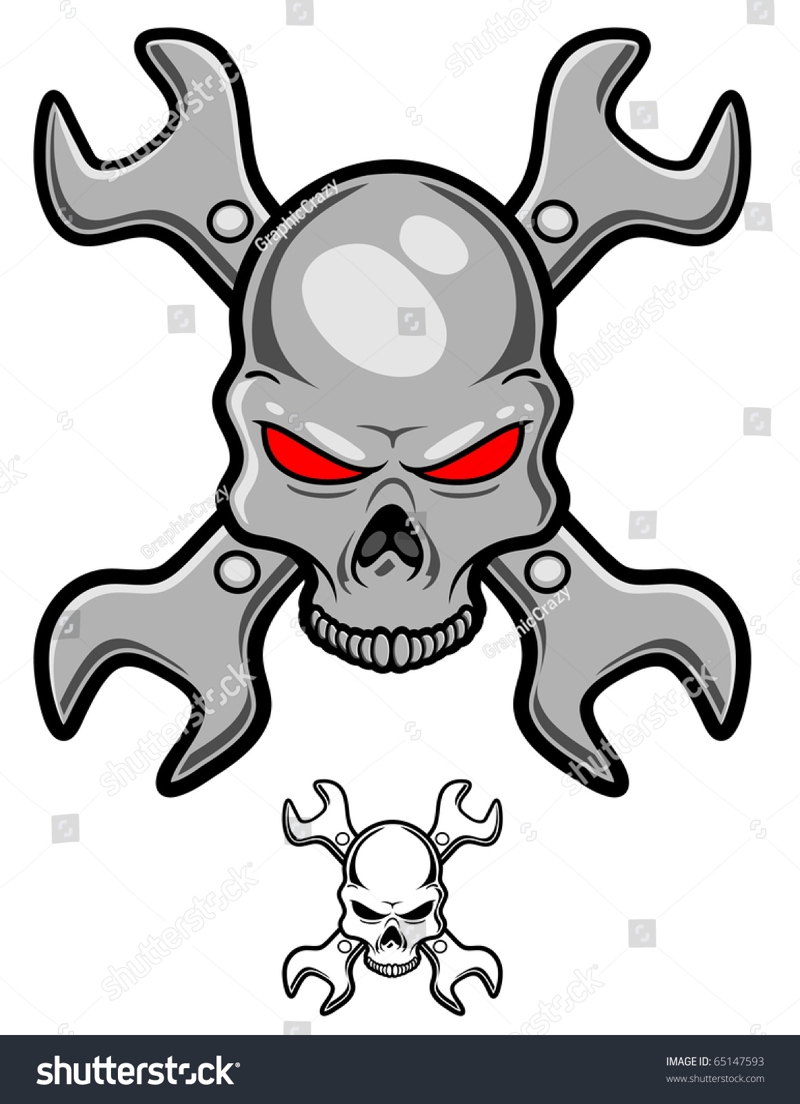 A Metallic Skull With Crossed Wrenches Behind Stock Vector Illustration Shutterstock