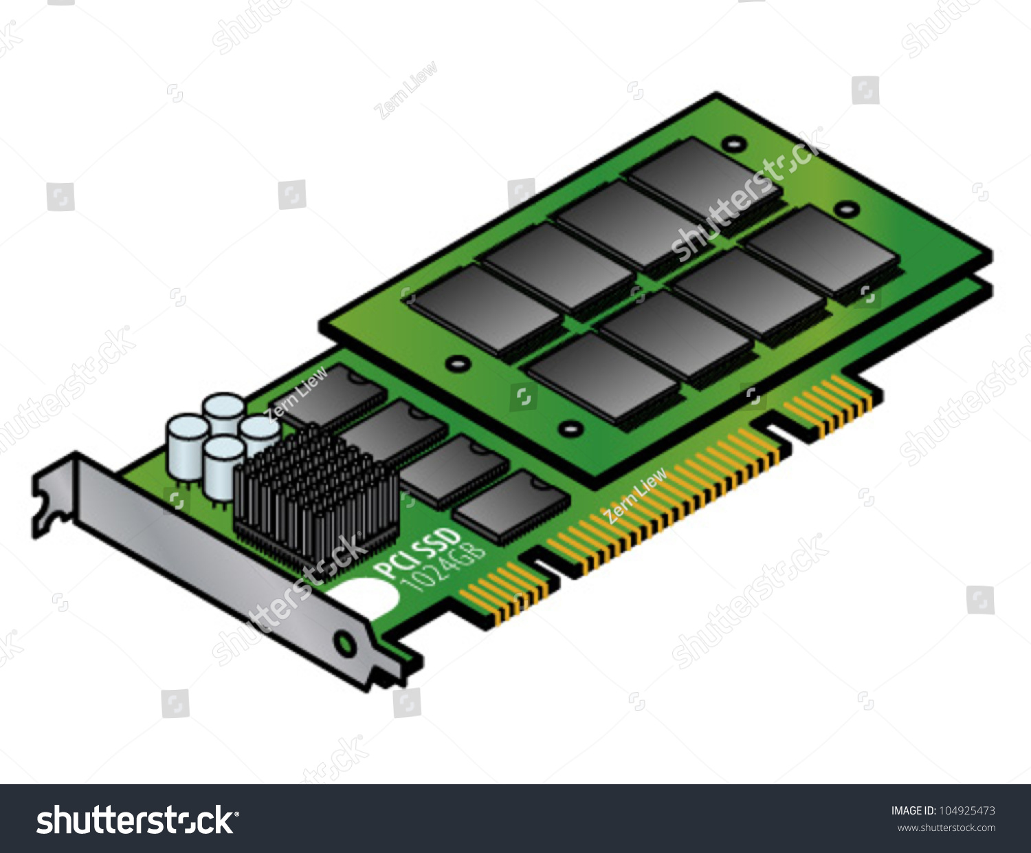 A Naked Gb Ssd Solid State Drive Mounted On A Pci Expansion Card Stock Vector