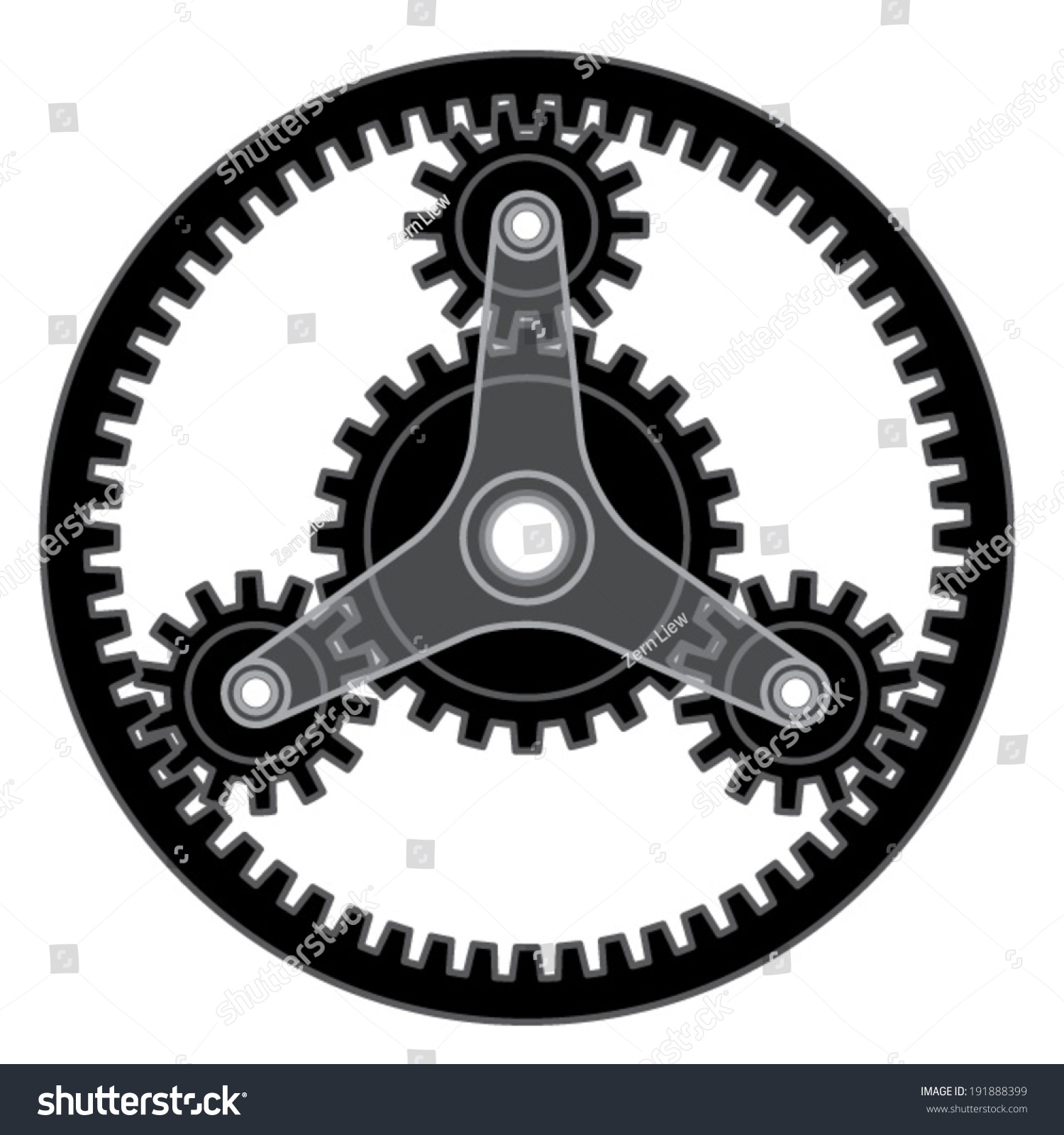 A Planetary Gear System With A Central Sun Gear Three Planets Gears