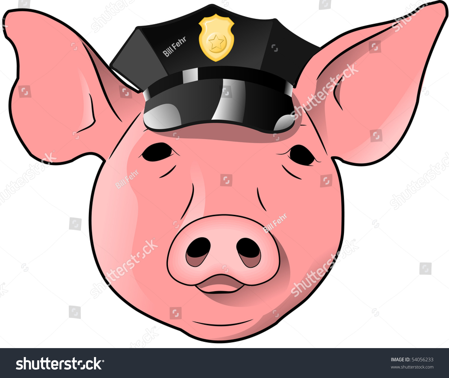 A Portrait Of A Pig Wearing A Police Hat. Stock Vector 54056233