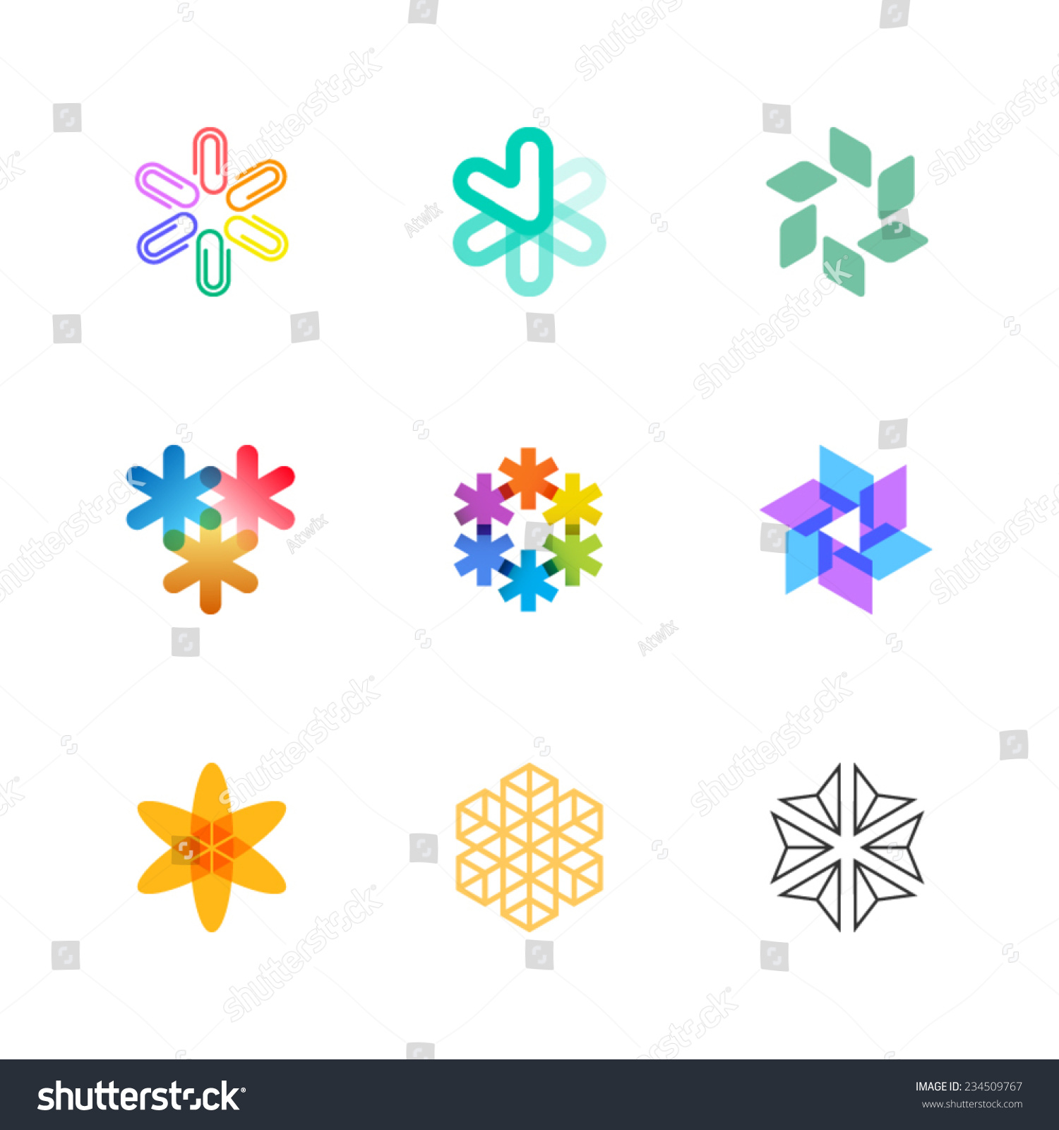 A Set Of Bright Round And Asterisk Logo Illustrations - 234509767