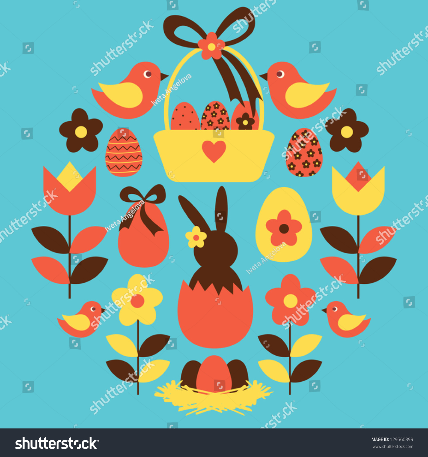 A Set Of Cute Easter Design Elements. Stock Vector Illustration