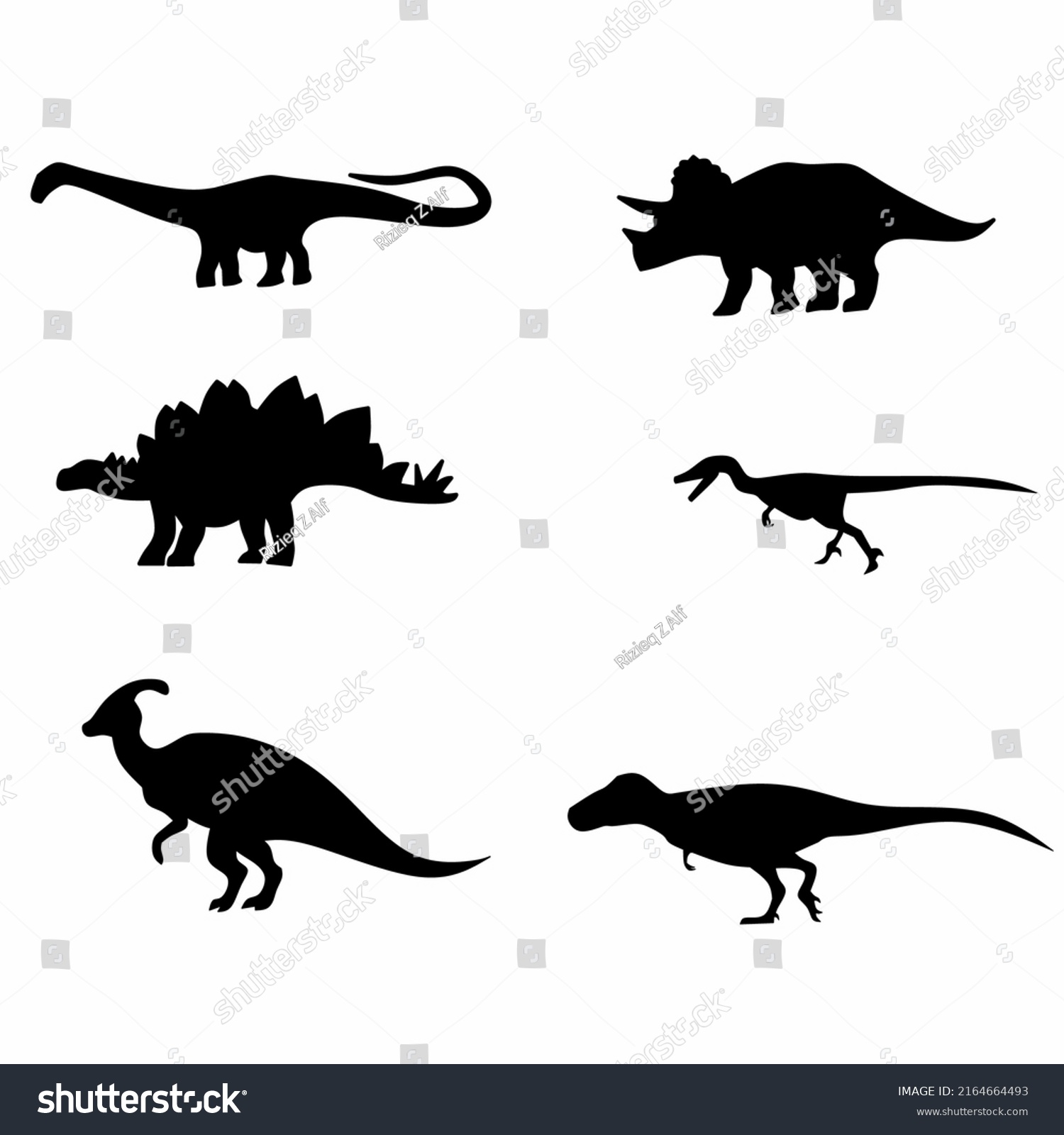 Set Dinosaur Silhouettes On White Background Stock Vector Royalty Free