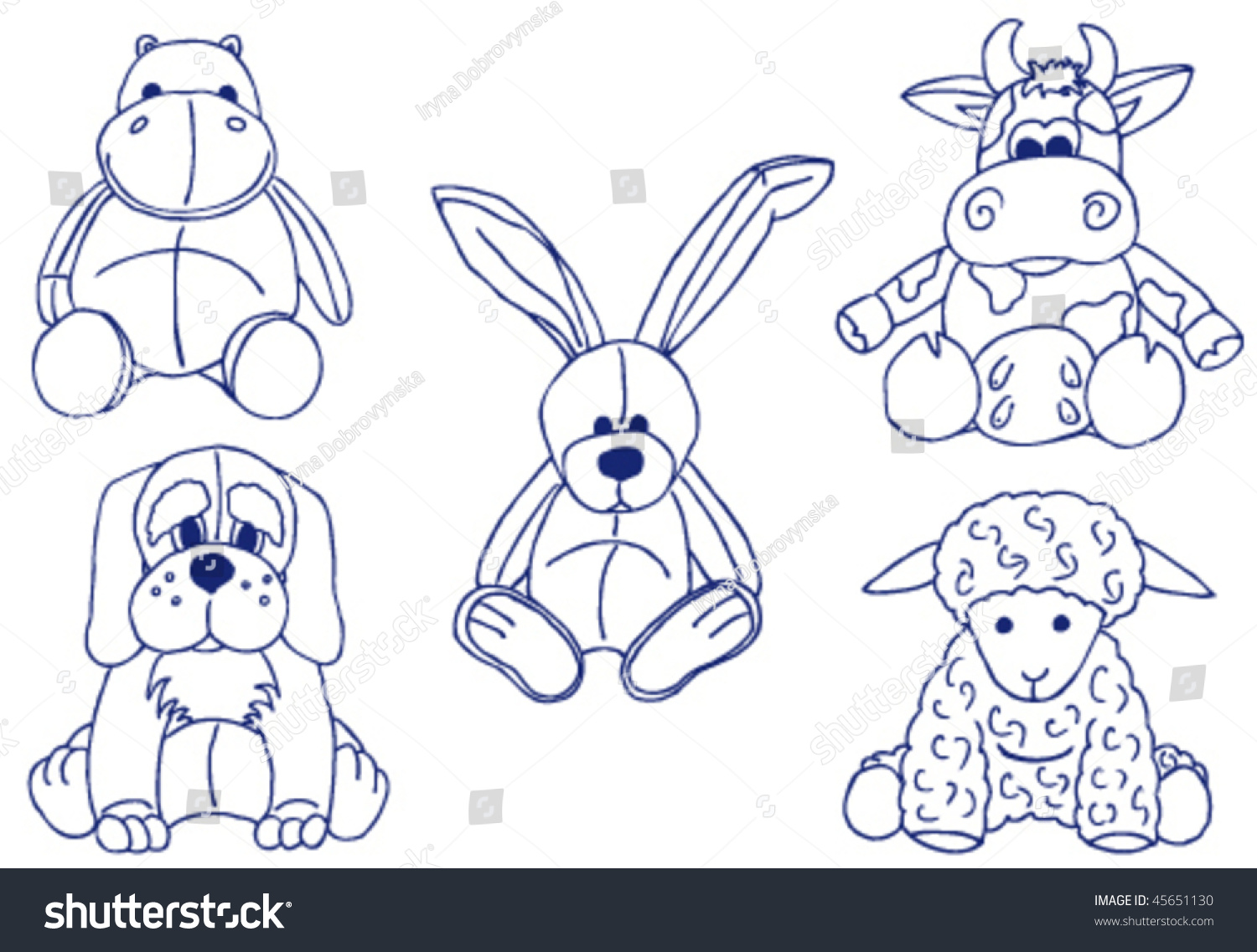 A Set Of HandDrawn Doodle With Different Plush Animal Toys Stock