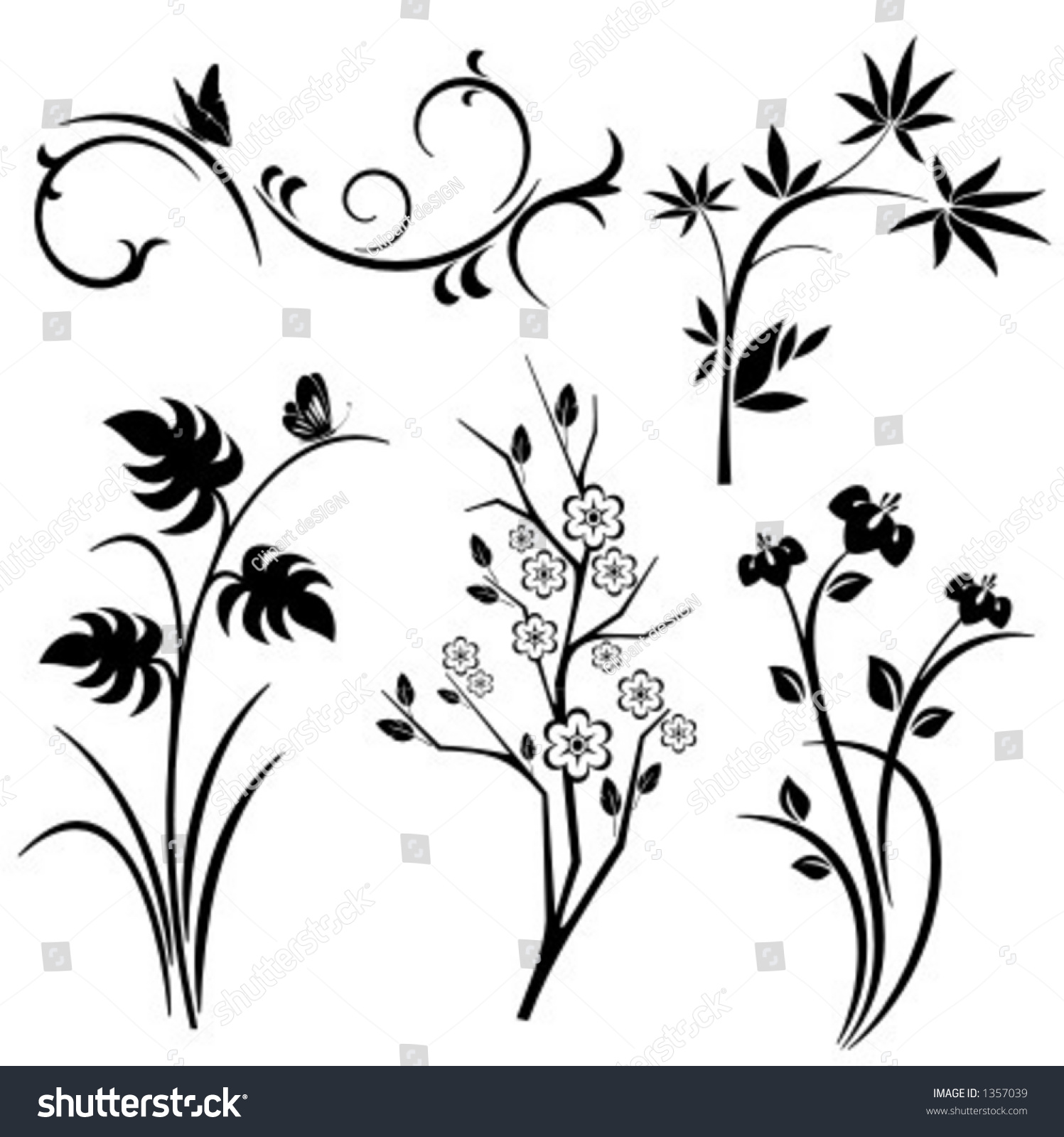 A Set Of 5 Japanese Floral Designs. Stock Vector 1357039 : Shutterstock