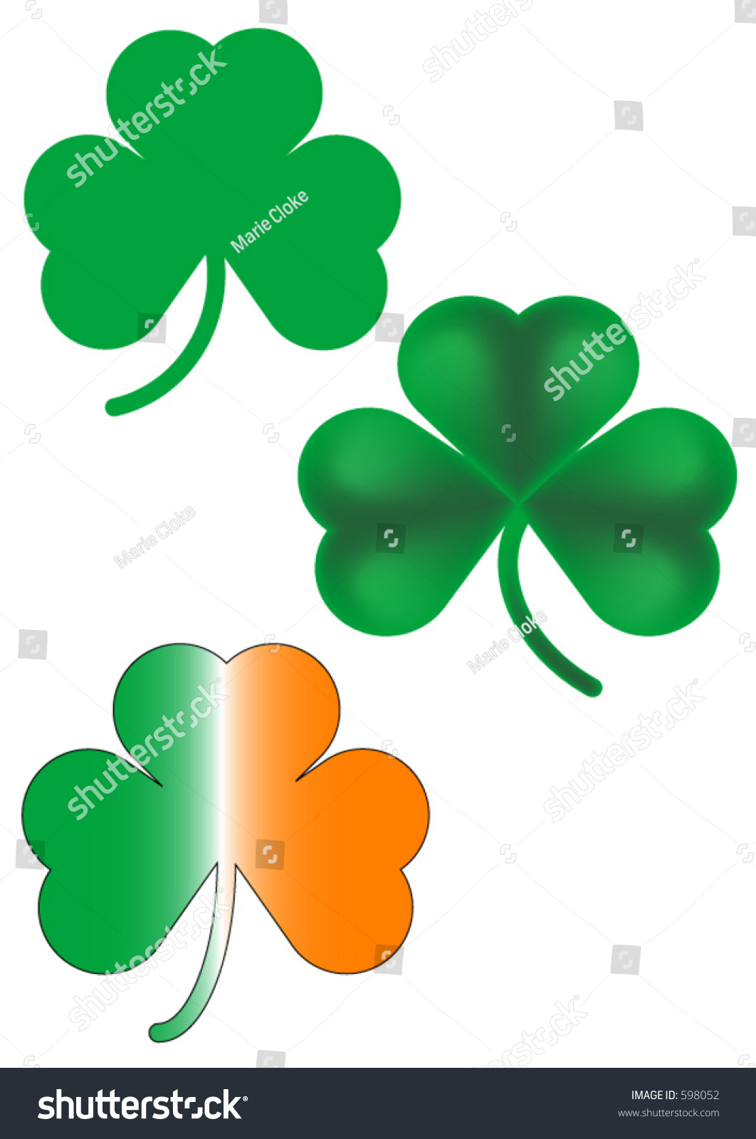 A Set Of Three Different Vector Shamrock Designs. 598052 Shutterstock