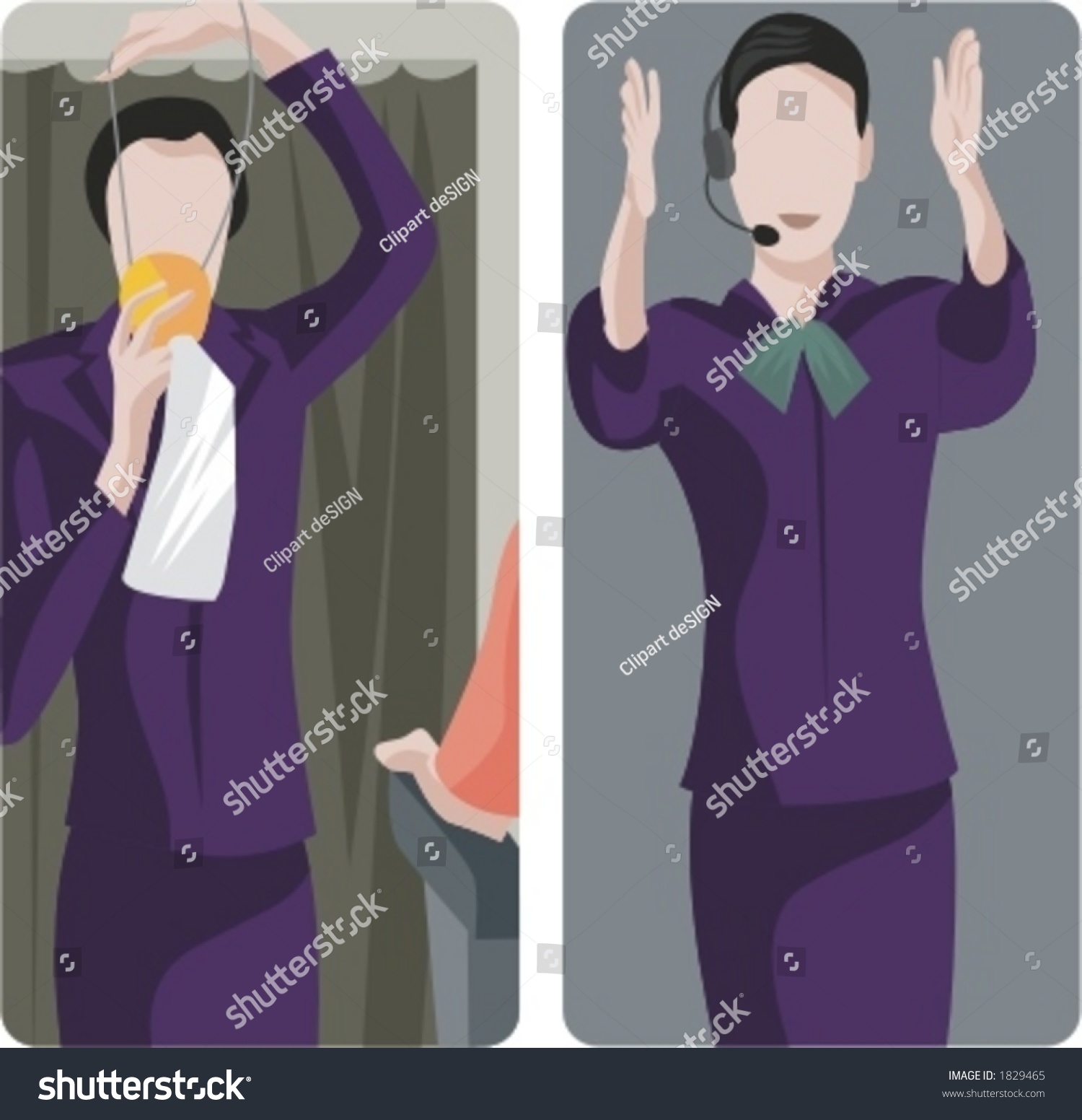 A Set Of 2 Vector Illustrations Of Air Hostess Giving Instructions A Set Of 2 Vector Illustrations Of Air Hostess Giving Instructions