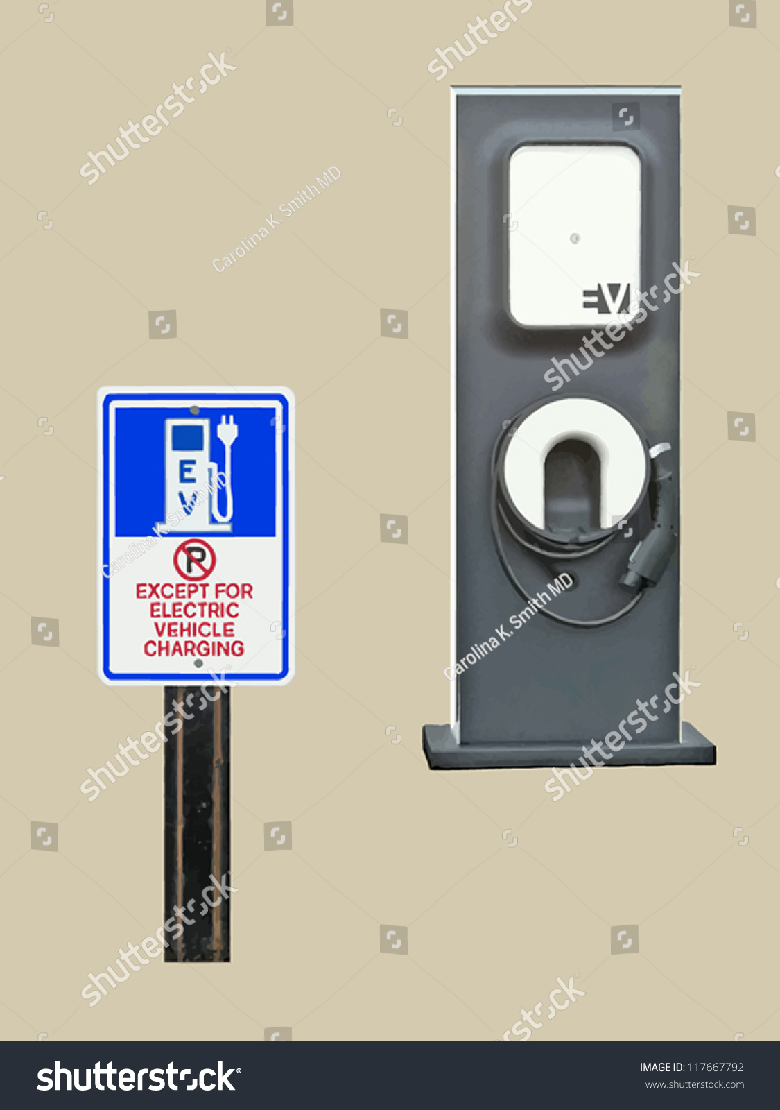 A Sign, 'No Parking Except For Electric Vehicle Charging' Sits In Front
