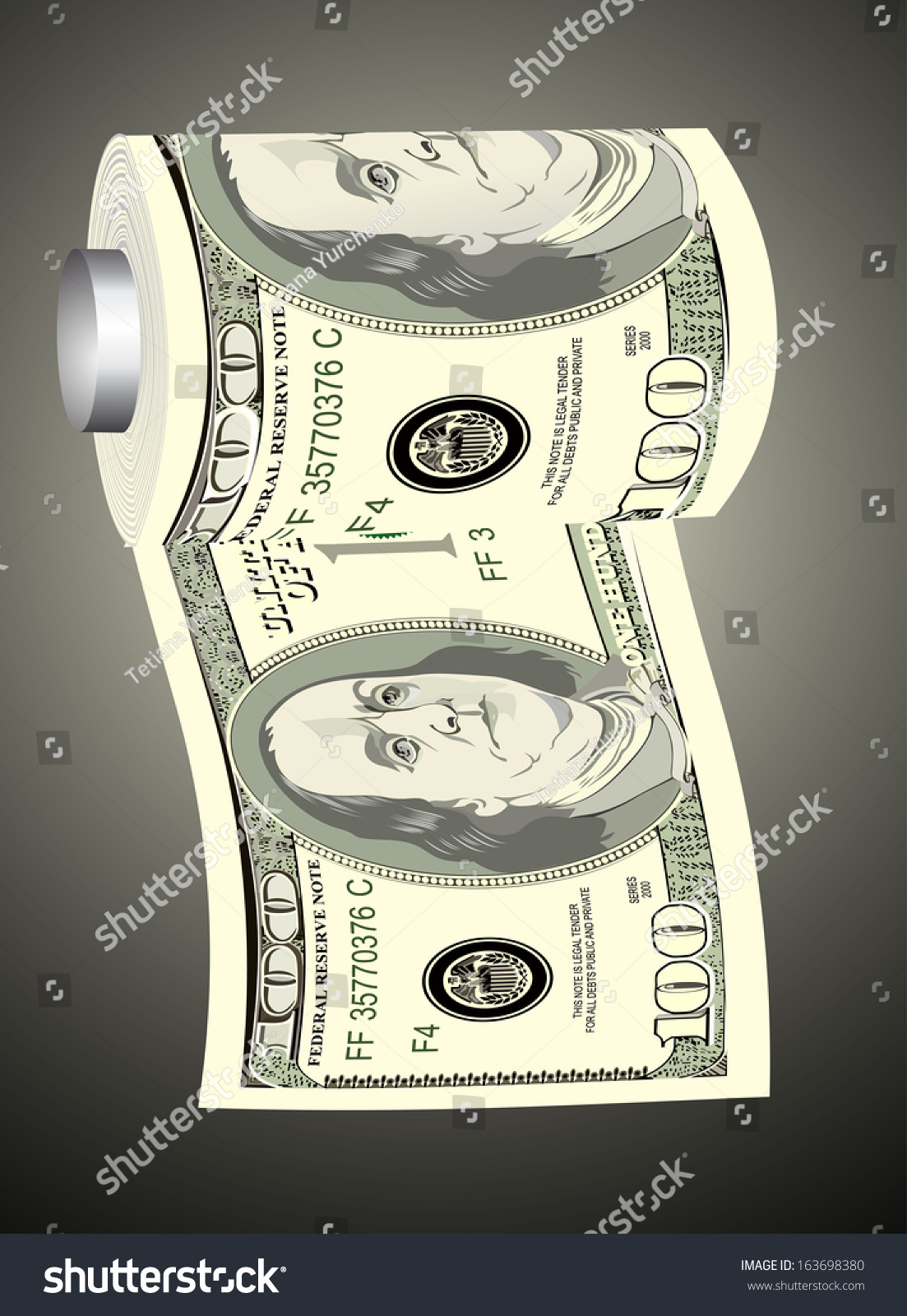 A Toilet Paper Roll Of Hundred Dollar Bills On A Dispenser, Symbolizing