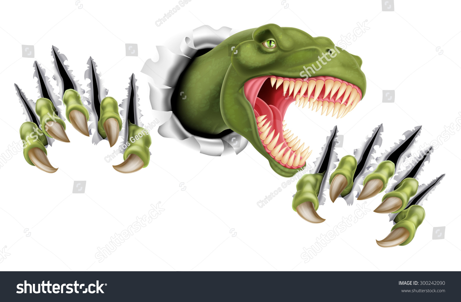 A Tyrannosaurus Rex T Rex Dinosaur Scratching, Ripping And Tearing Out