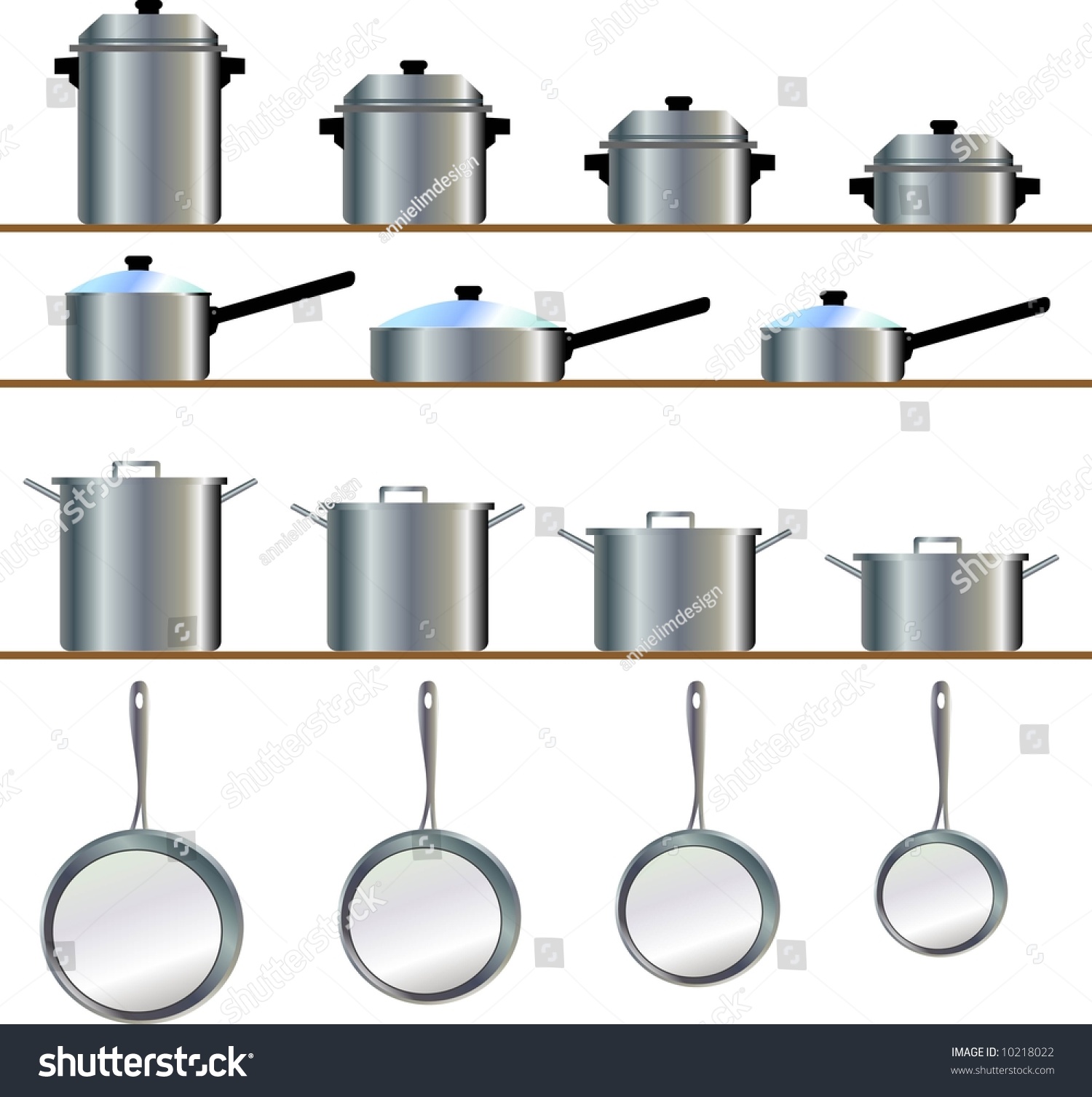 Variety Size Cookware Pot Frying Pan Stock Vector 10218022 Shutterstock