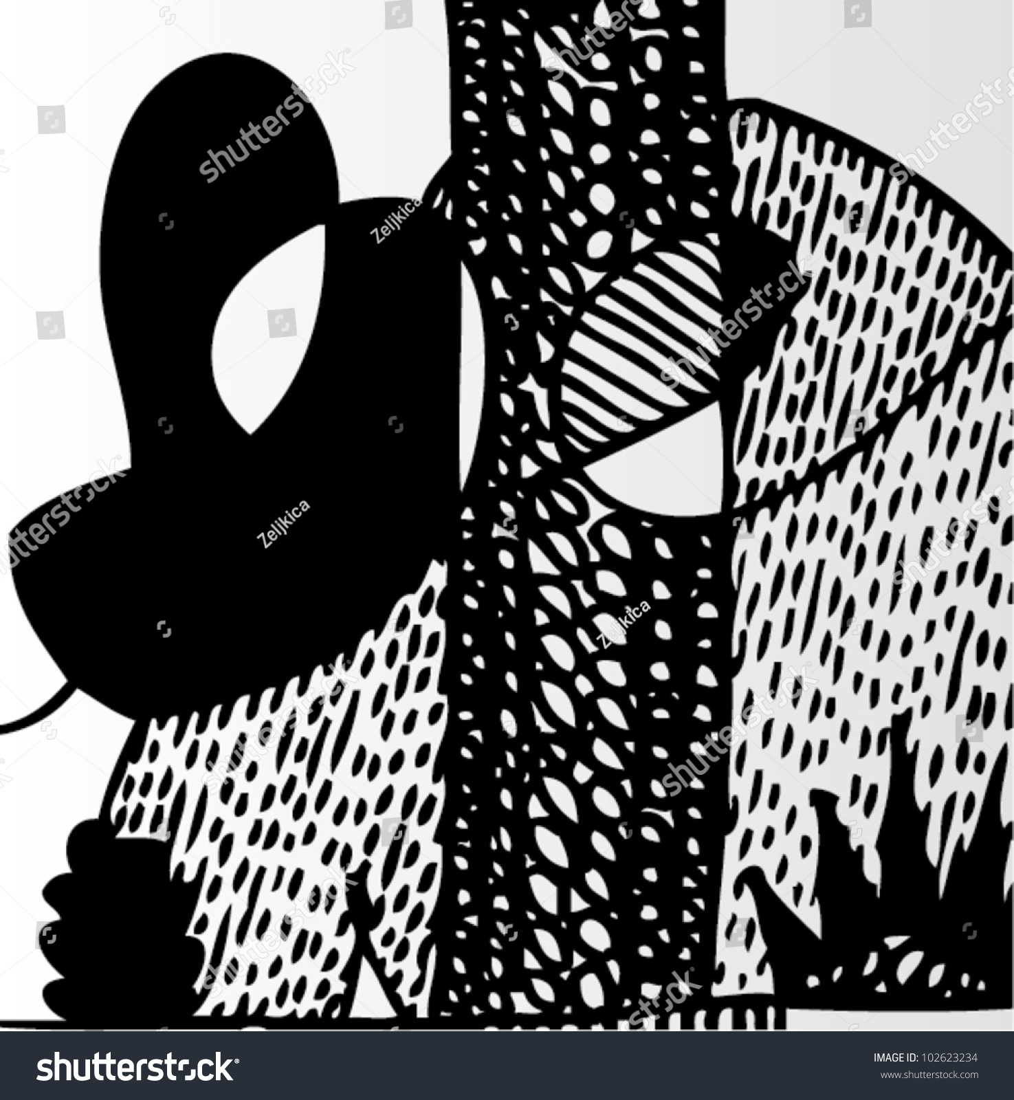 A Vector Illustration Of An Abstract Black And White Drawing