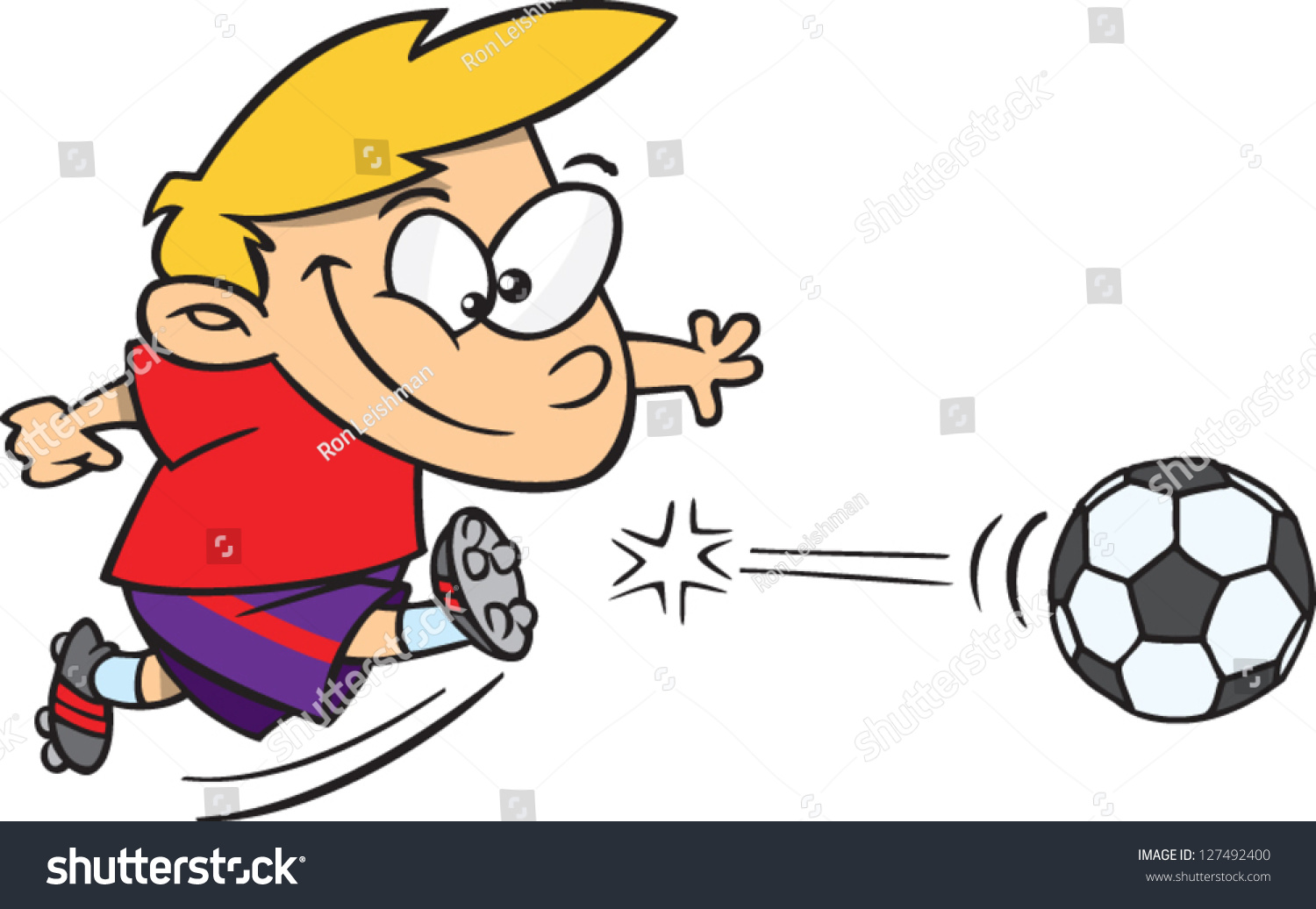 Vector Illustration Cartoon Boy Kicking Soccer Stock Vector 127492400