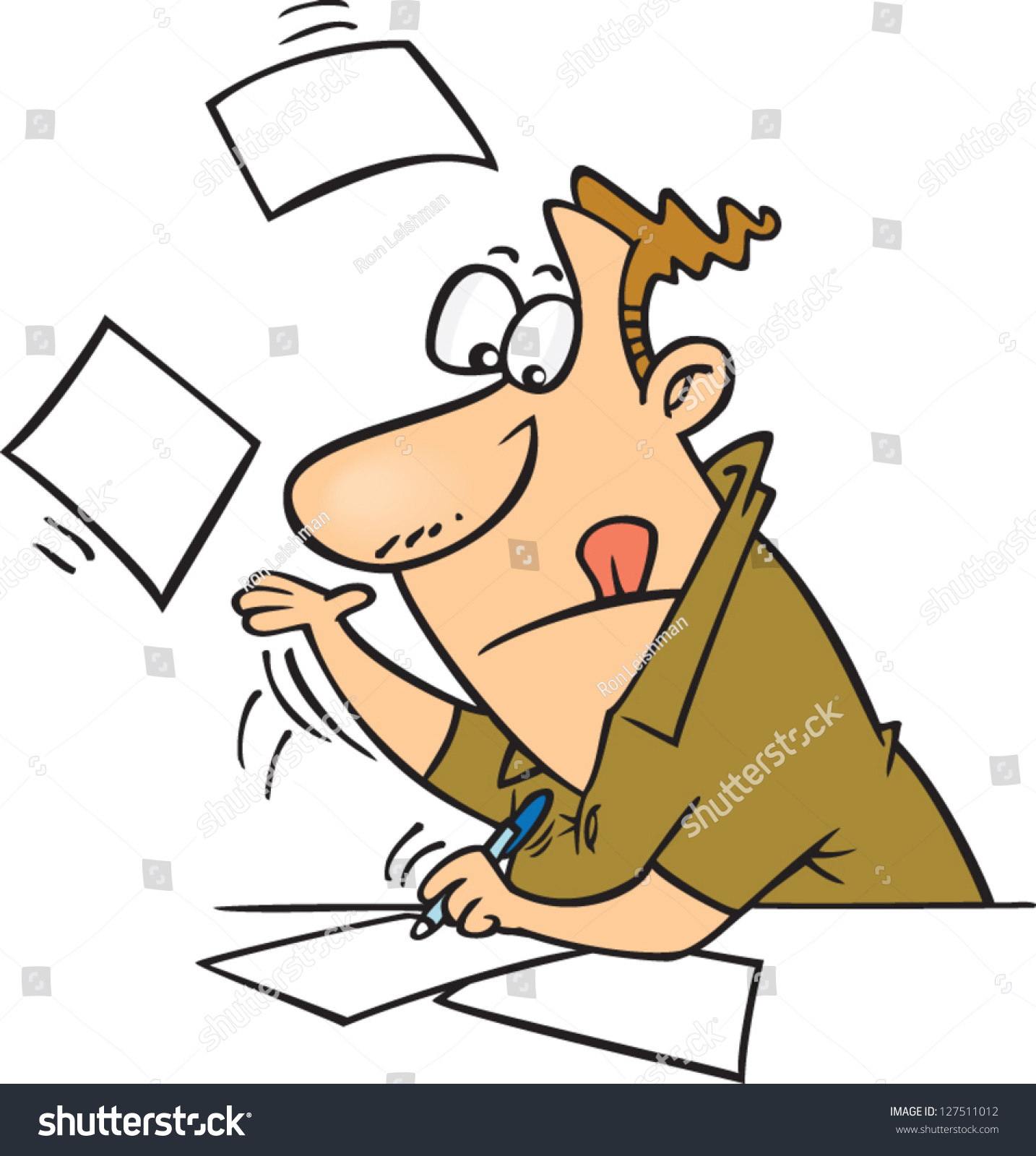 A Vector Illustration Of Cartoon Man Writing On Paper - 127511012