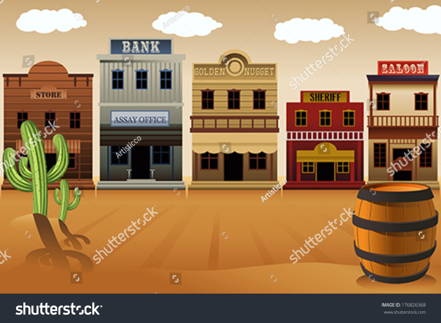 Vector Illustration Old Western Town Stock Vector 176826368 - Shutterstock