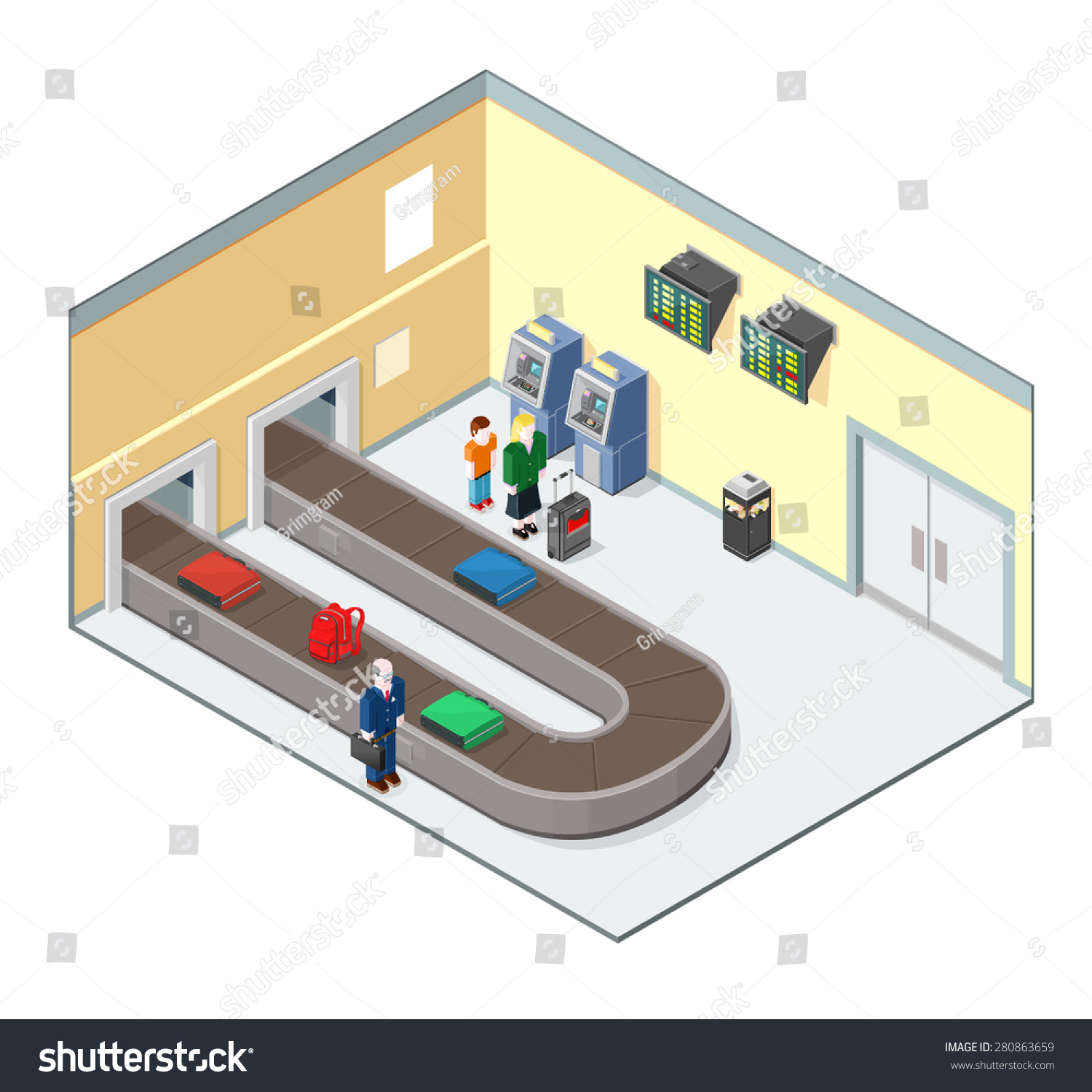 A Vector Illustration Set In A Modern Airport Baggage Reclaim Interior