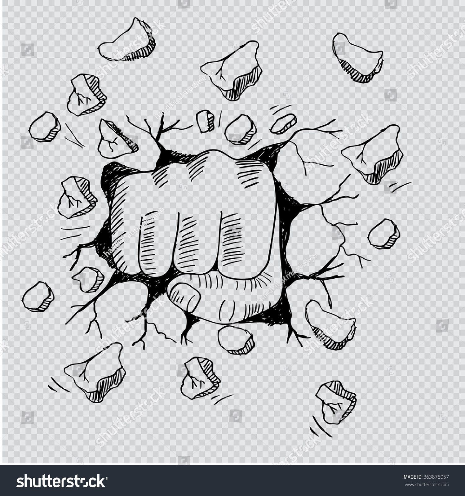 Wall Broken Through By Fist Hand Stock Vector Royalty Free 363875057