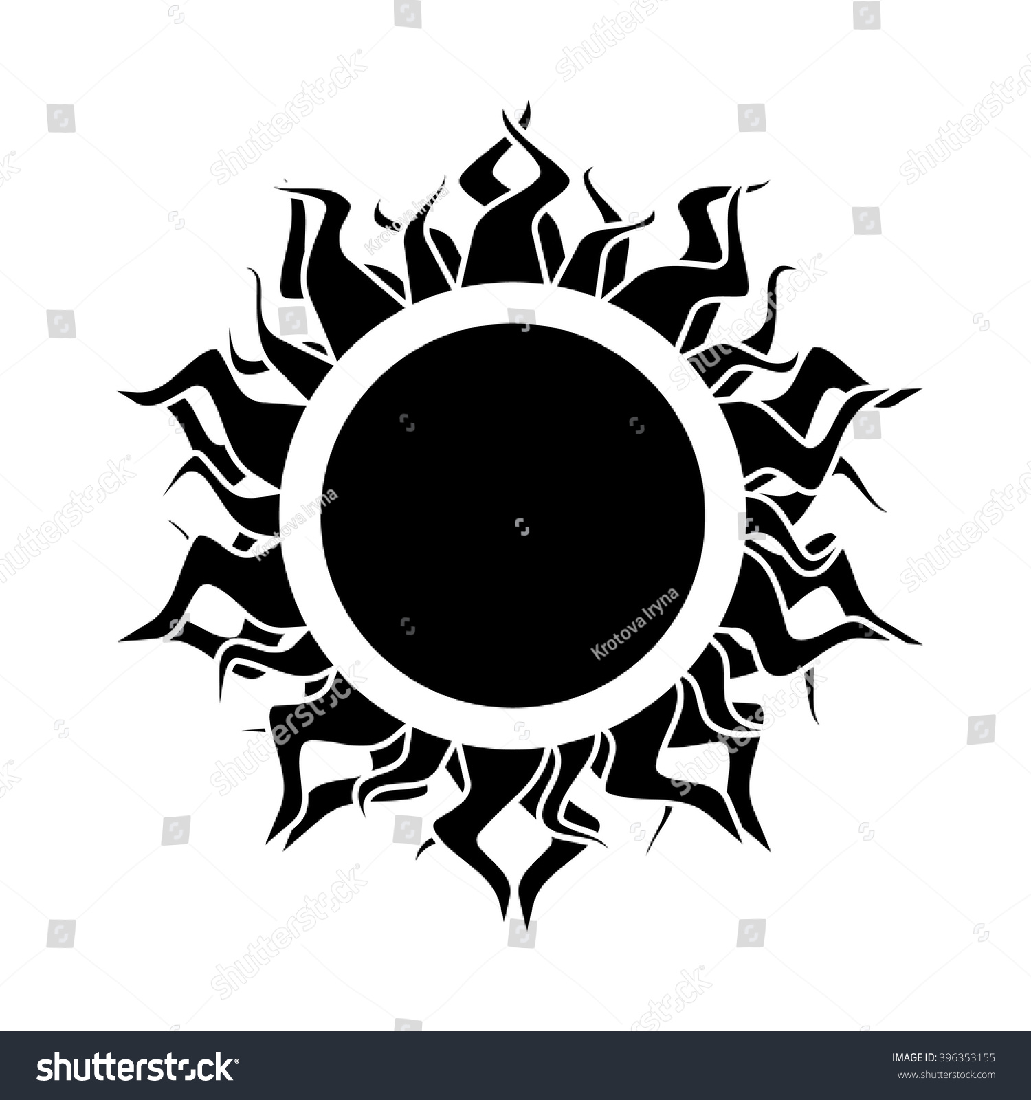 Abstract Black Isolated Sun On The White Background. Vector