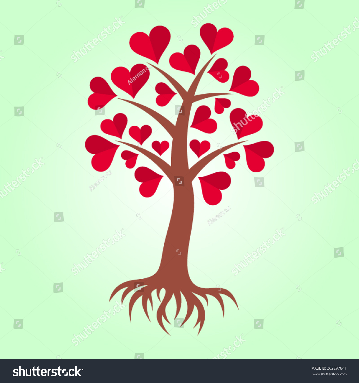 Abstract Colorful Tree With Heart Leaves And Roots Stock Vector