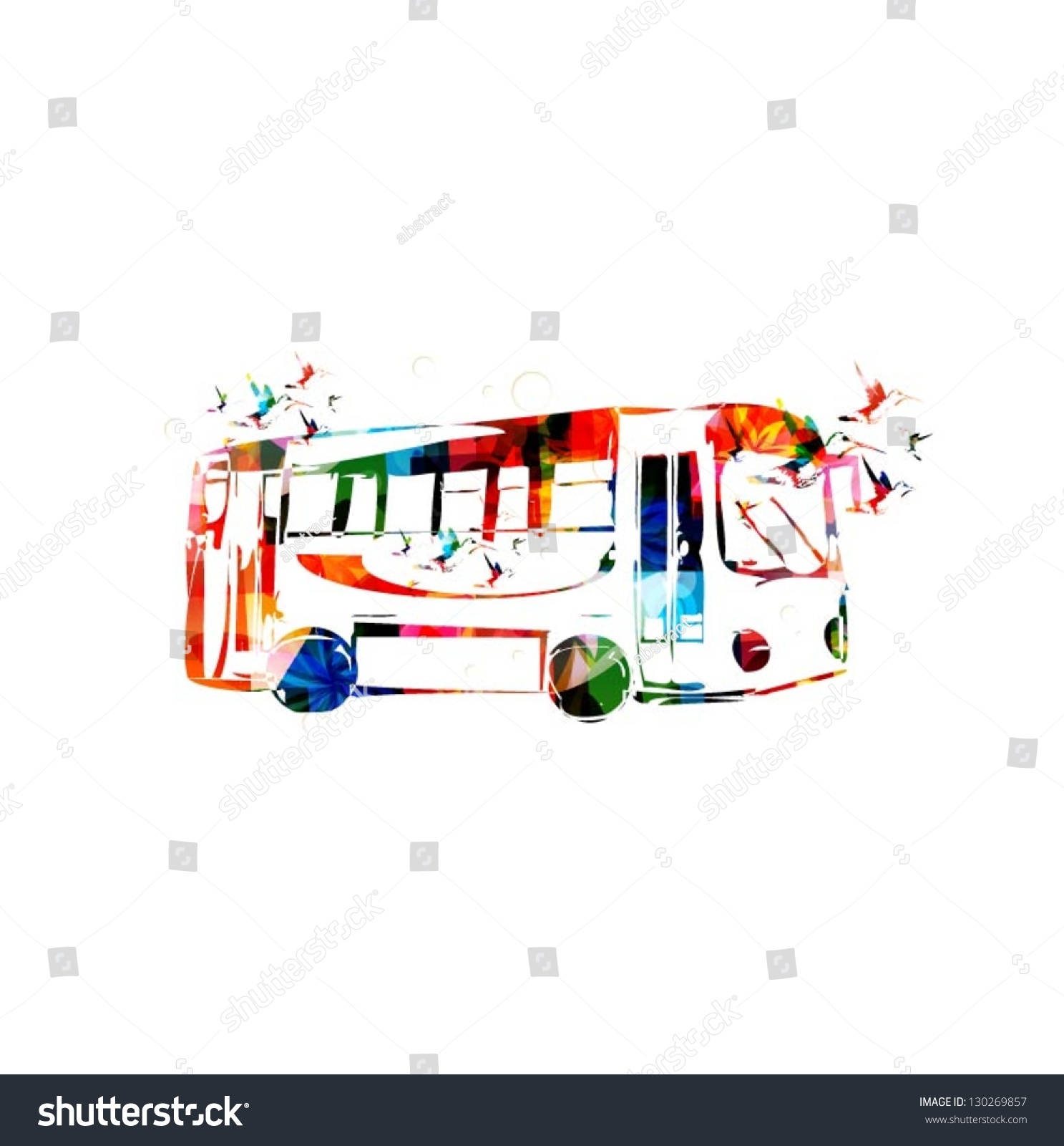 Abstract Colorful Vector Bus With Hummingbirds Background