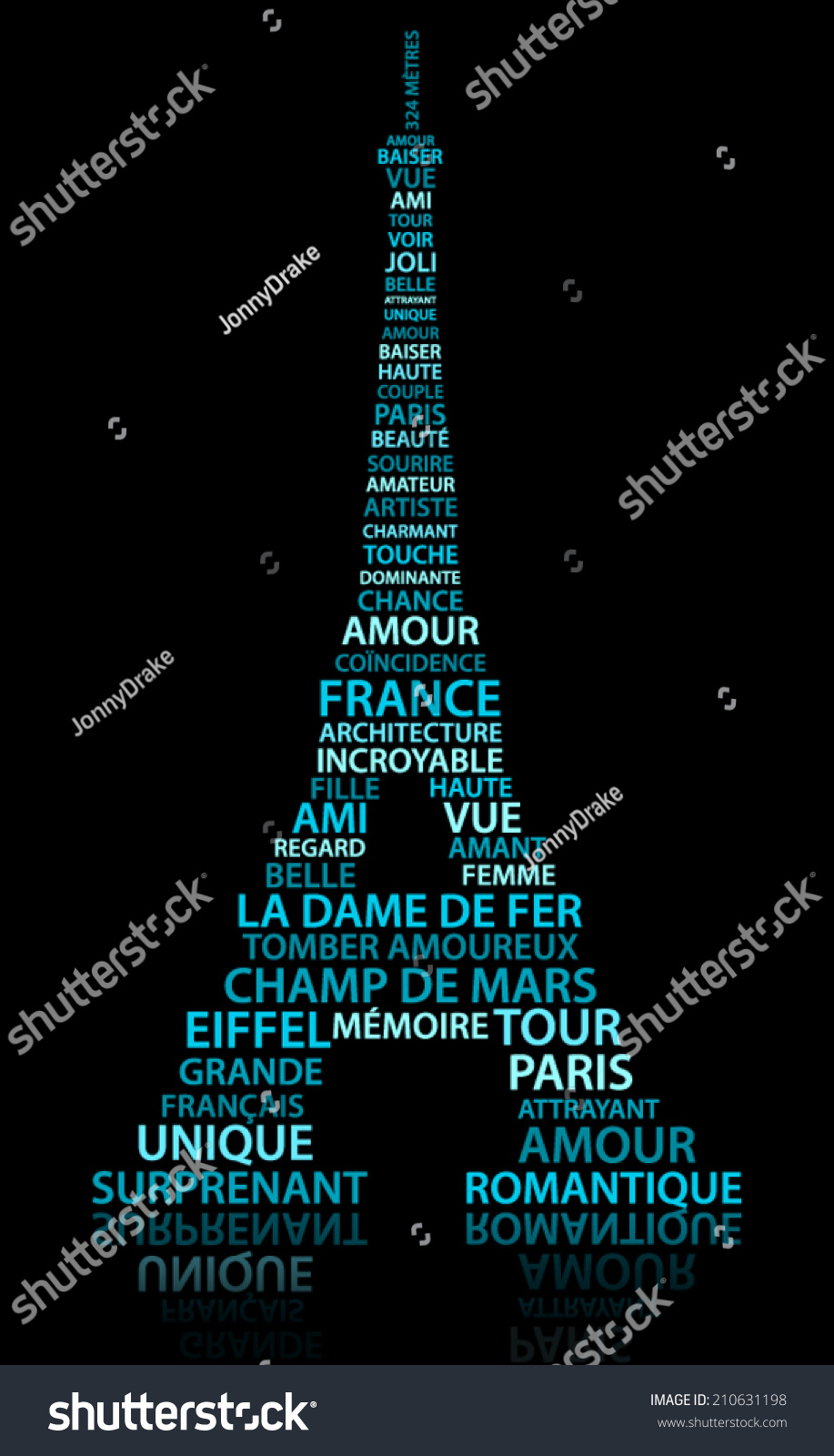 Abstract Eiffel Tower Made From Relate Words (French Language) Stock