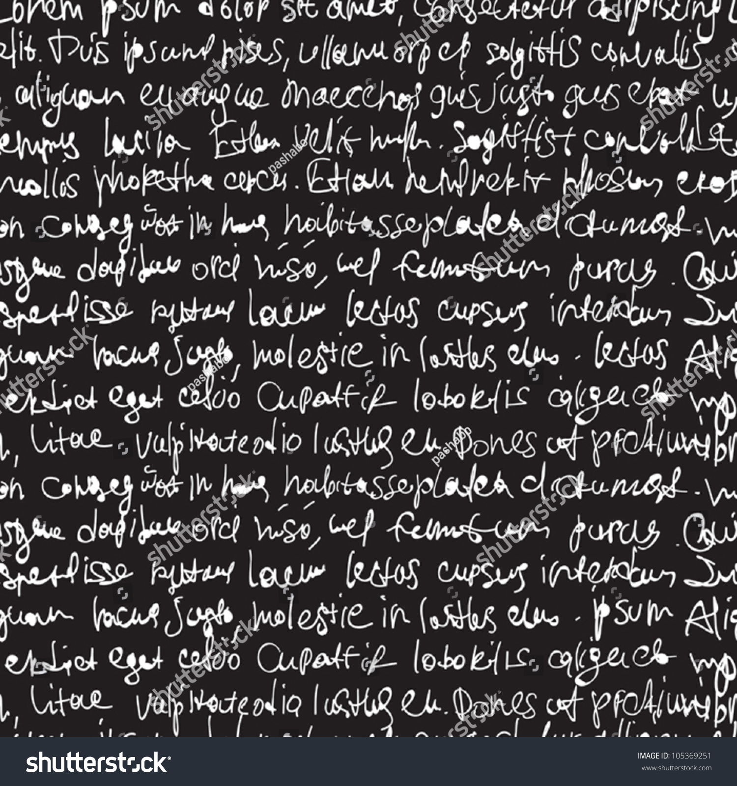 Abstract Expressive Handwriting On Black Background. Seamless Pattern, Vector, Eps10