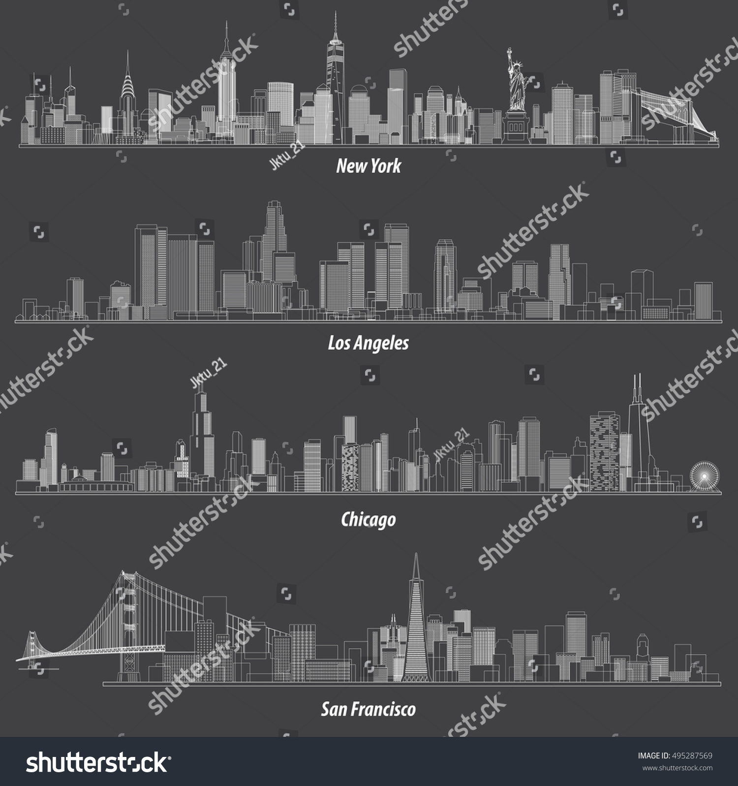 Abstract Illustrations United States Outlines City Stock Vector